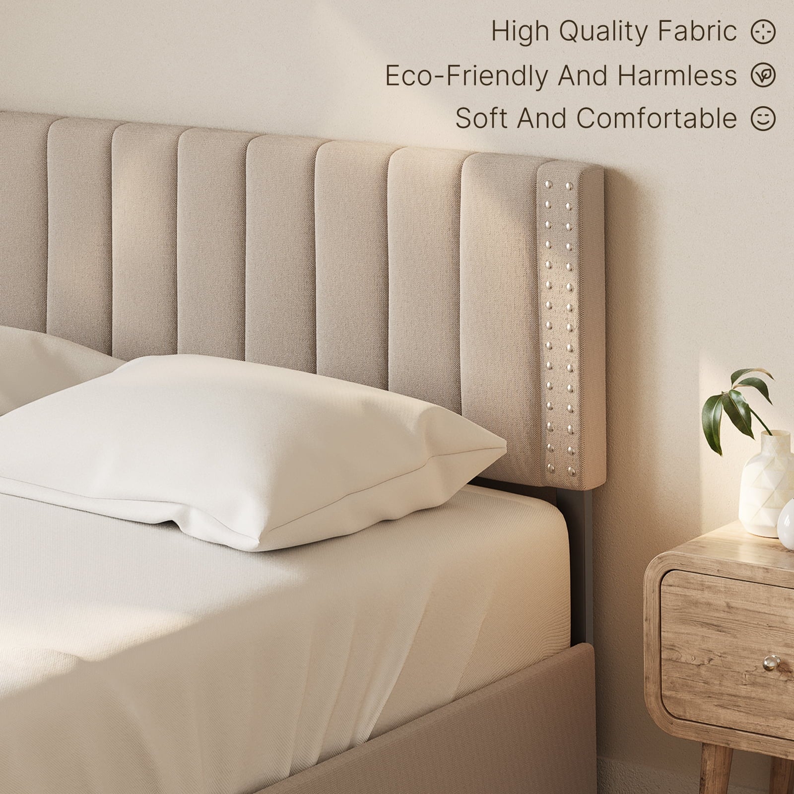 Aiho Bed Frame Full with 4 Storage Drawers for Bedroom, Beige