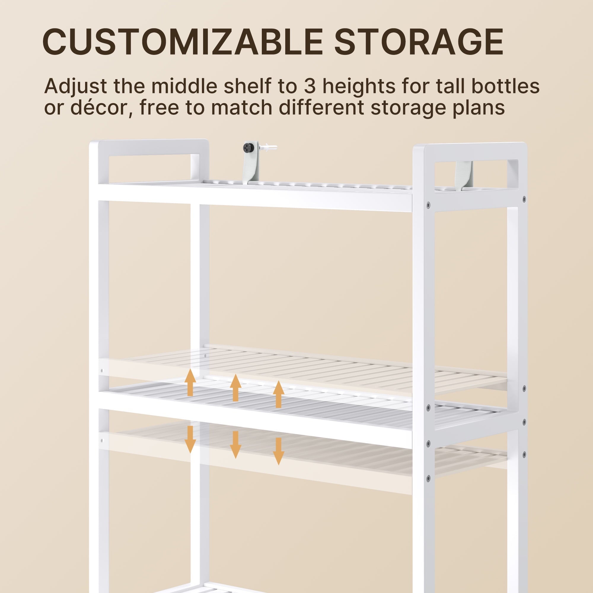 Aiho Over The Toilet Storage, 3-Tier Bamboo Bathroom Organizer, Space-Saving & Adjustable, White