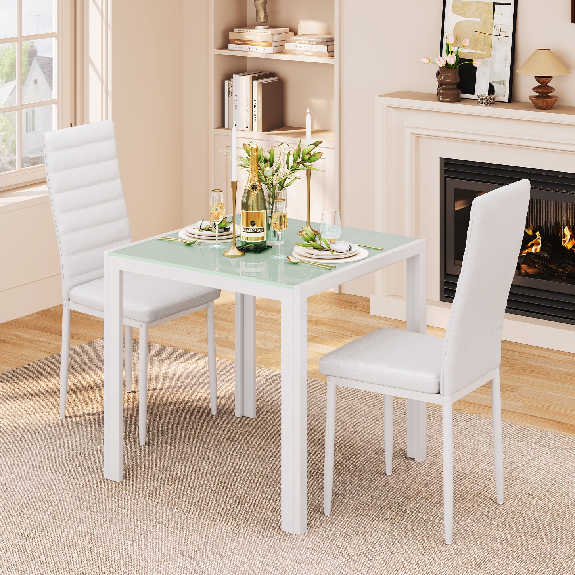 Modern Dining Table Sets with PU Leather Chairs for 2 For Home