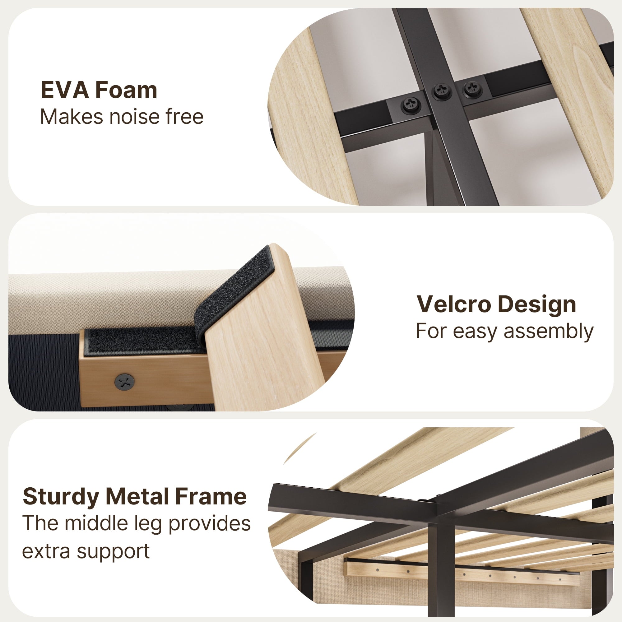 Queen Upholstered Platform Bed Frame with Headboard - Modern Bedroom Furniture with Sturdy Wooden Slats, Quiet & Noise Free, No Box Spring Needed, Beige