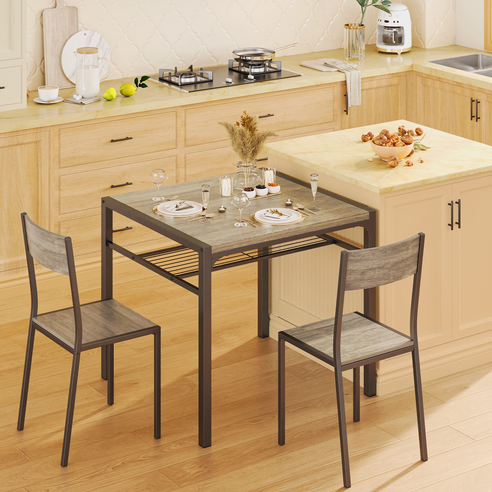 Aiho Dining Table Set for 2, 3 Piece Kitchen Table with 2 Chairs for Small Space