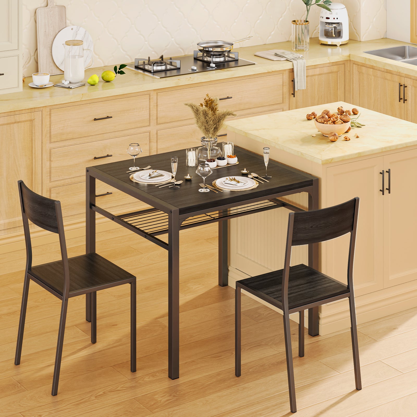 Aiho Dining Table Set for 2, 3 Piece Kitchen Table with 2 Chairs for Small Space