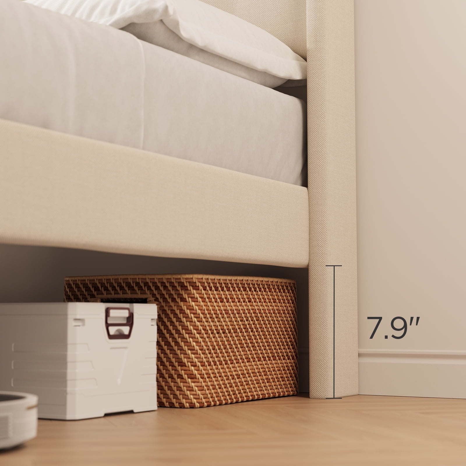 Full Size Bed Frame with Plush Button Tufted Headboard, Under Bed Storage & Silent Slats - No Box Spring Needed, Beige