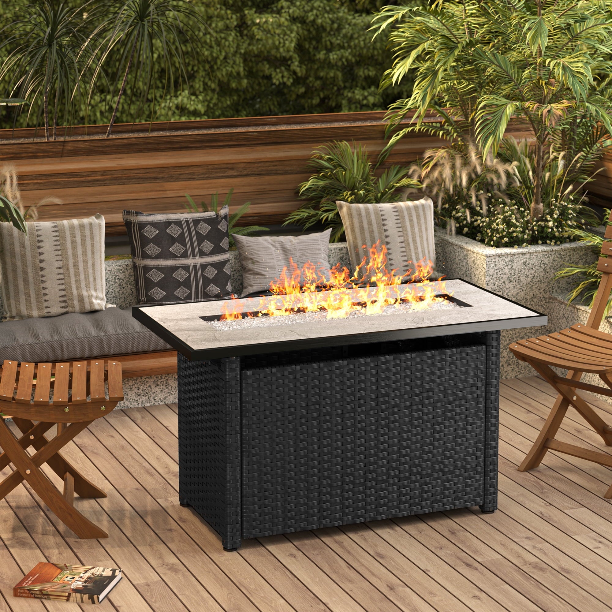 Aiho Outdoor Fire Pit Table, 45" Square 50000 BTU Patio Propane Fire Pit Table with Lava Rocks