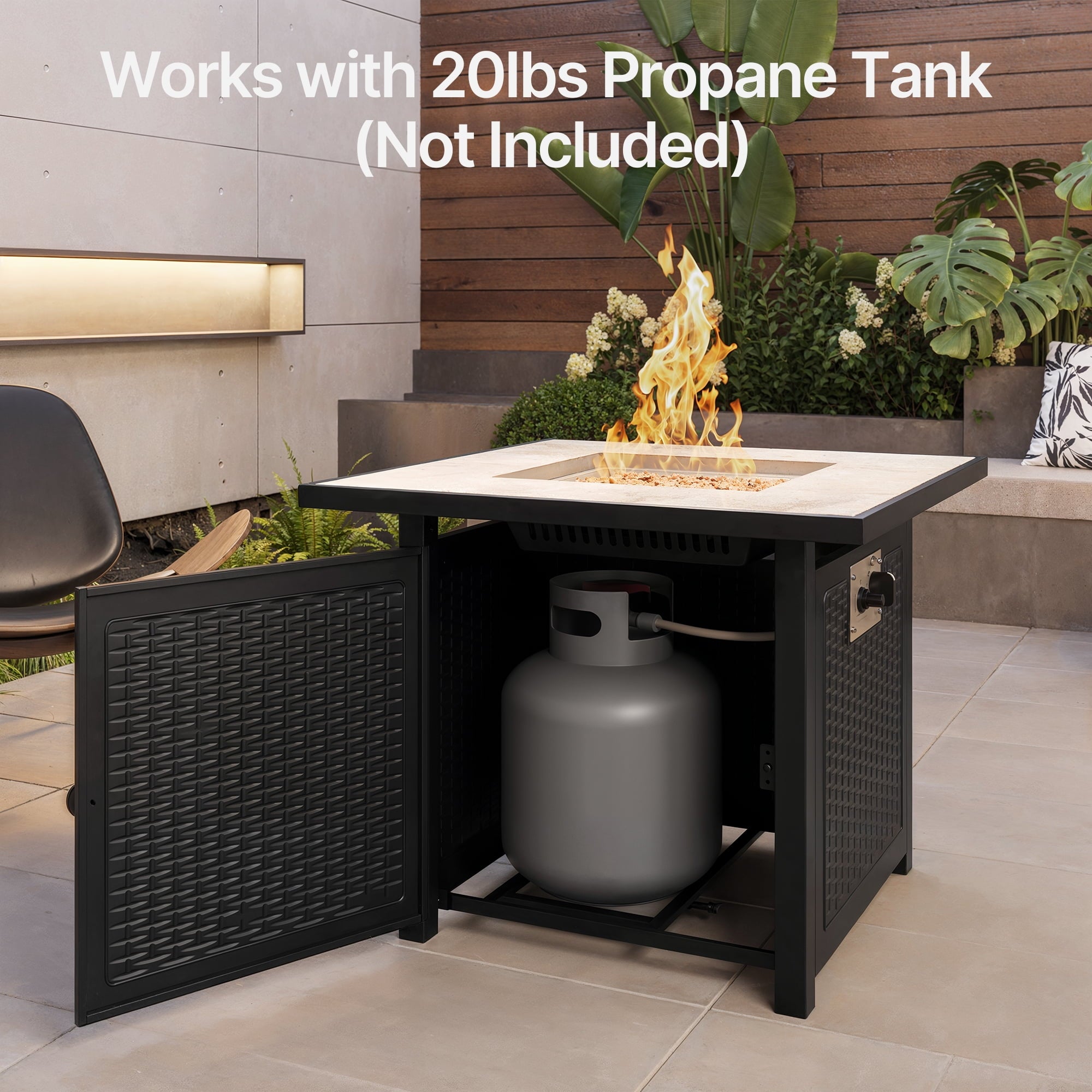 Aiho Outdoor Fire Pit 30" Square 50000 BTU Patio Propane Fire Pit Table with Lava Rocks
