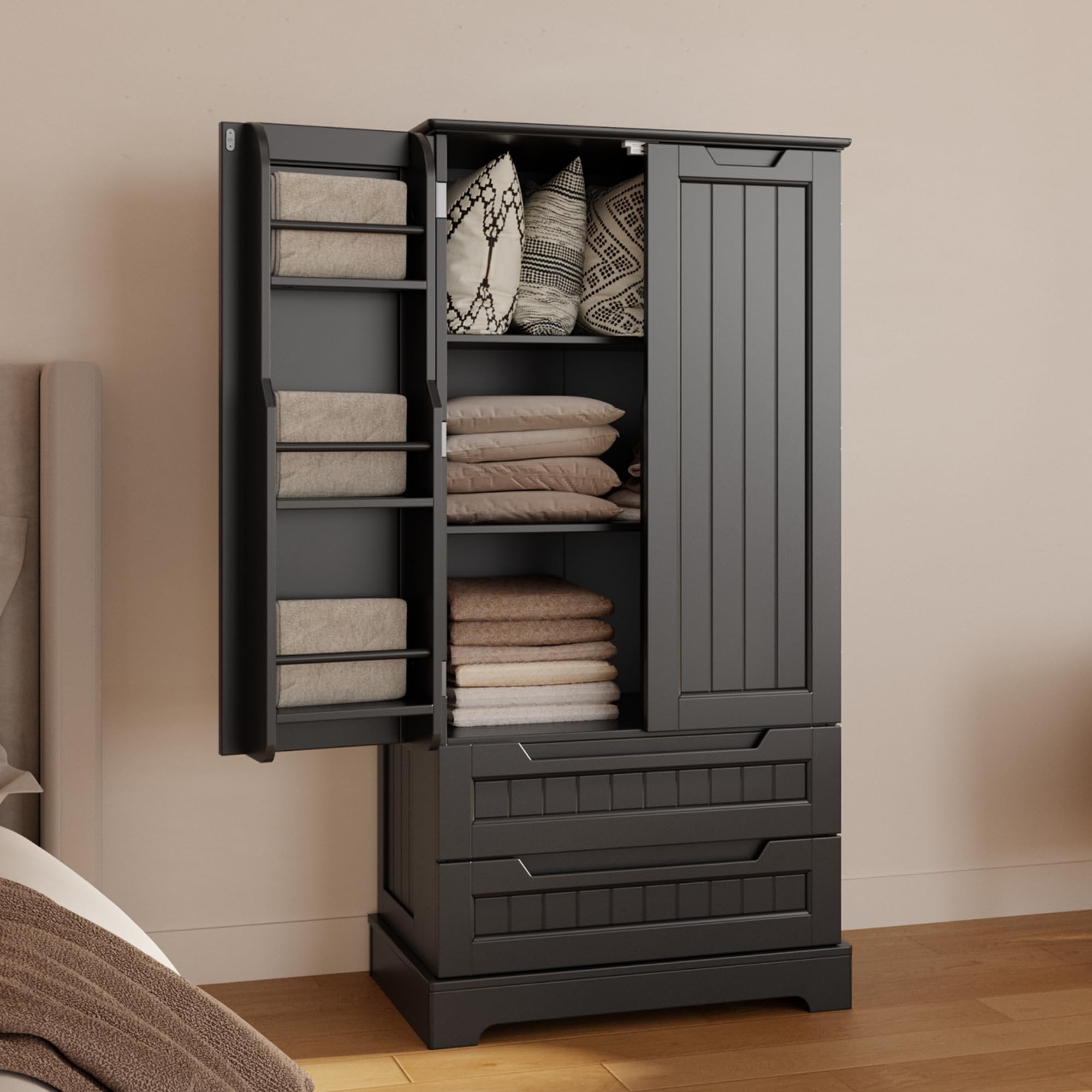 Multi-Purpose Cabinet for Bathroom, Dining Room & Craft Room (Food Storage Friendly), Black