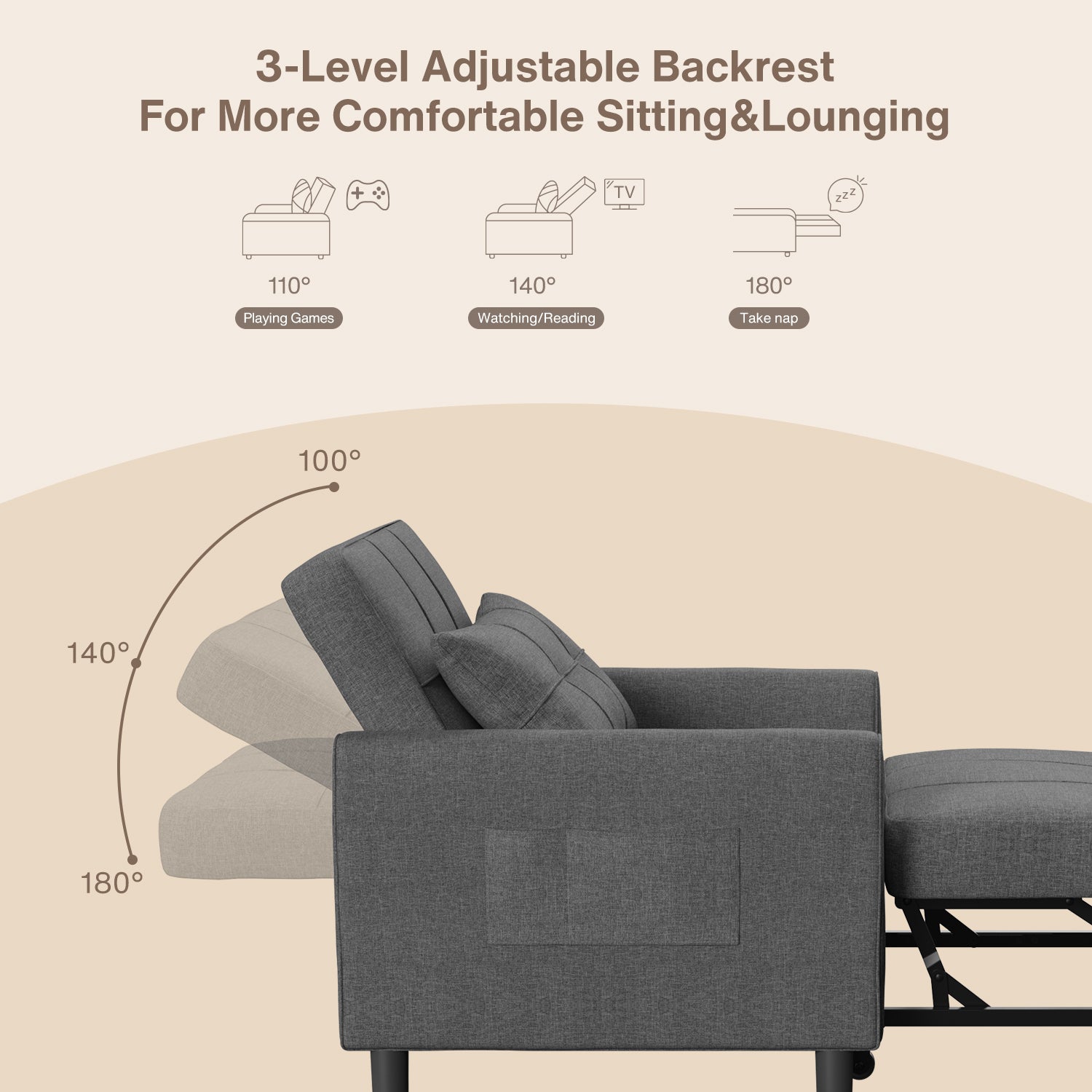 3-in-1 Convertible Sleeper Sofa Bed
