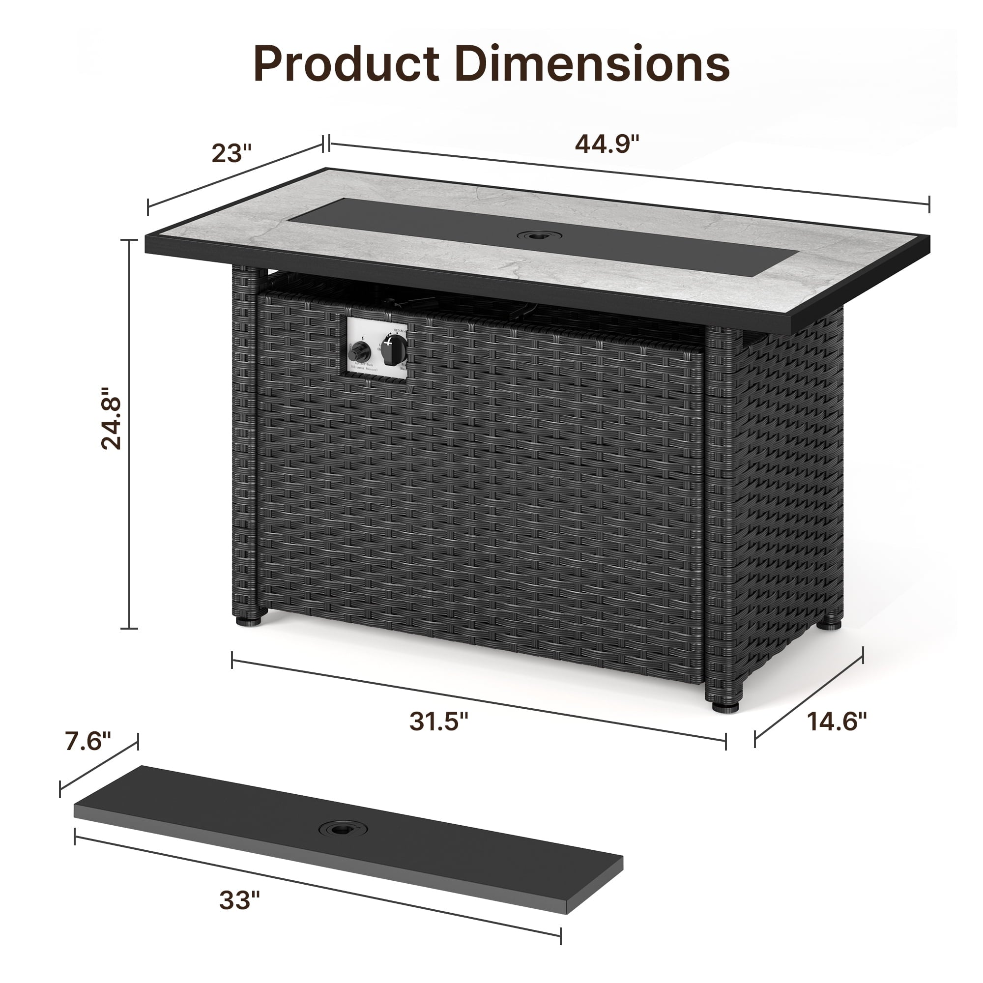 Aiho Outdoor Fire Pit Table, 45" Square 50000 BTU Patio Propane Fire Pit Table with Lava Rocks