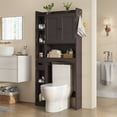 Aiho 66-Inch Tall Over-Toilet Bathroom Cabinet with Double Doors, Toilet Paper Holder & Racks, Adjustable Shelf – Ideal for Bathrooms & Laundry Rooms, Dark Brown