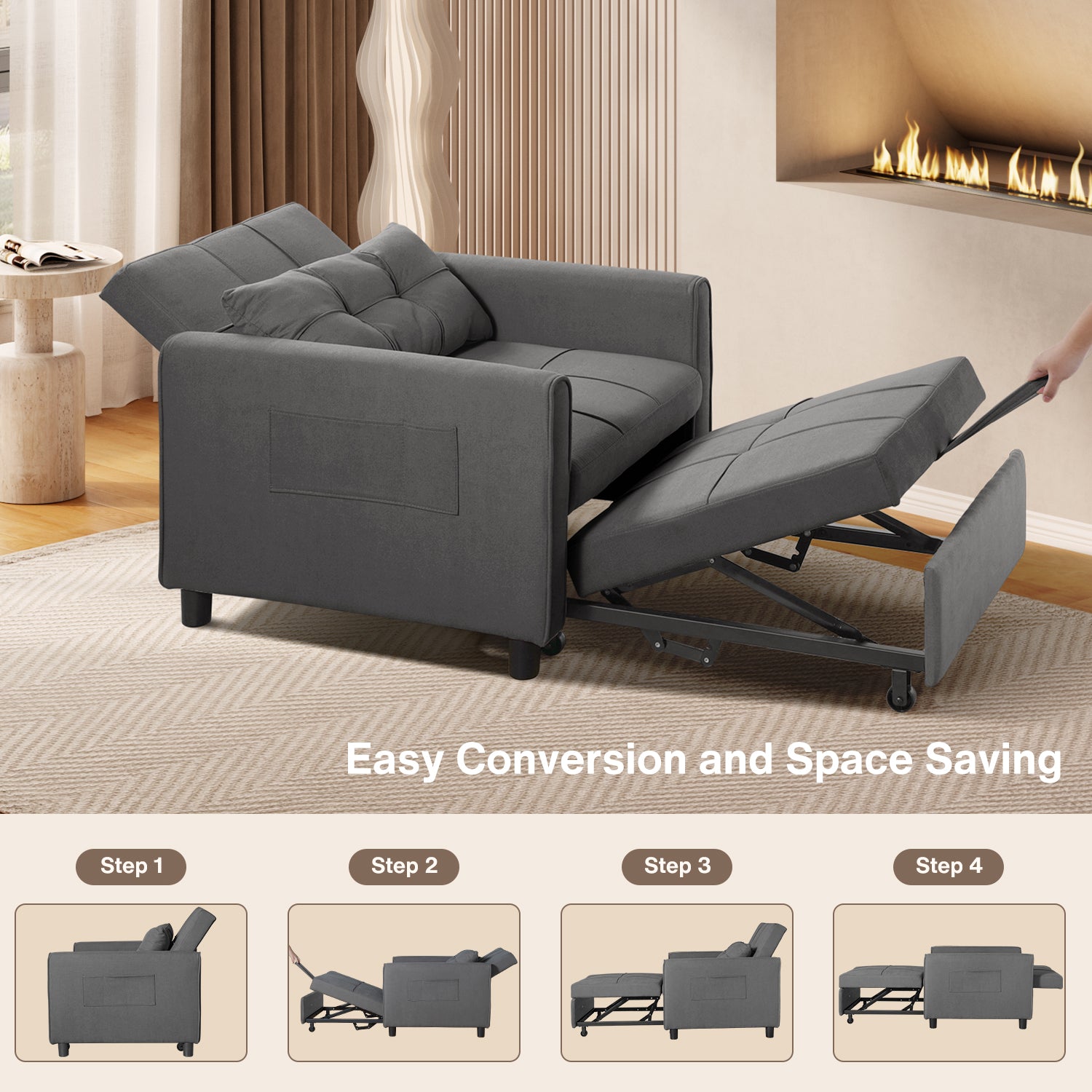 3-in-1 Convertible Sleeper Sofa Bed