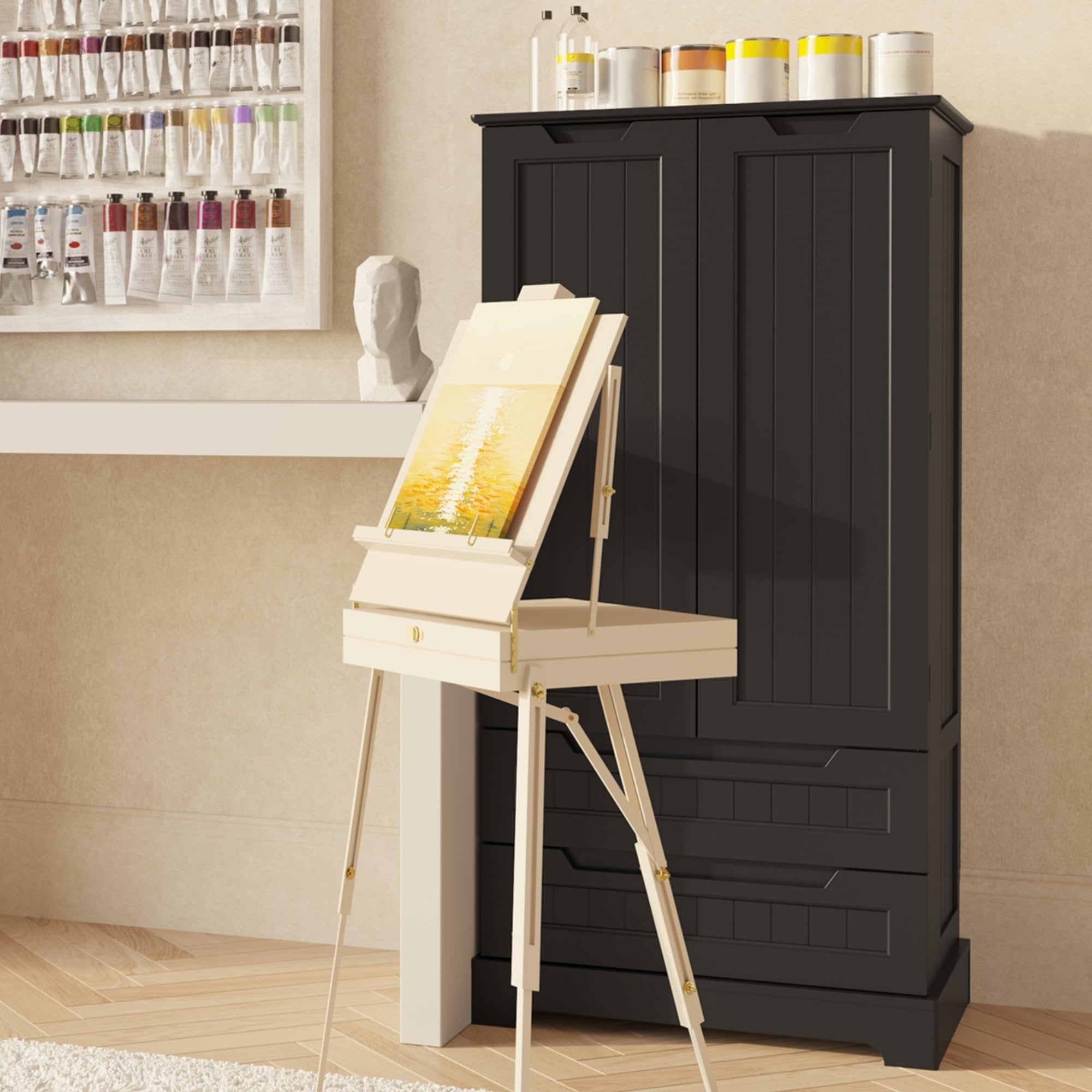 Multi-Purpose Cabinet for Bathroom, Dining Room & Craft Room (Food Storage Friendly), Black