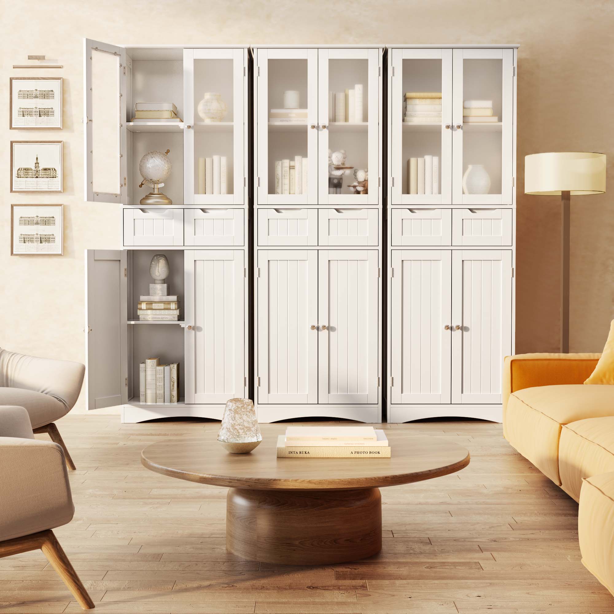 Aiho 67" Kitchen Pantry Storage Cabinet, Pantry Storage Cabinet with 2 Drawers and Glass Doors for Kitchen, Dining Room