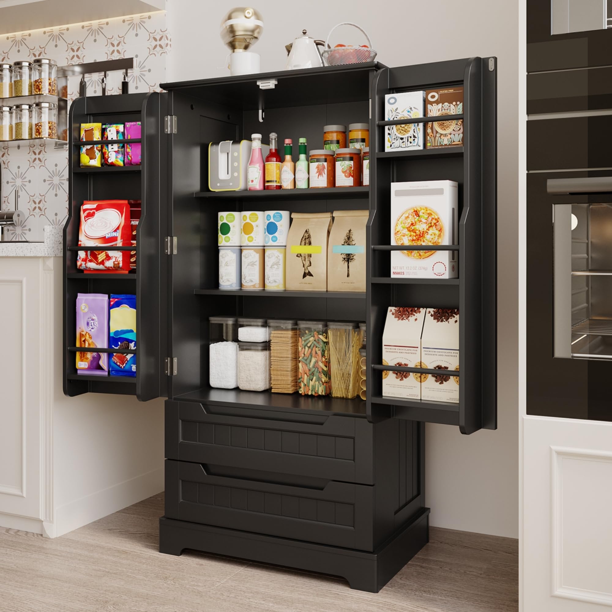 Multi-Purpose Cabinet for Bathroom, Dining Room & Craft Room (Food Storage Friendly), Black