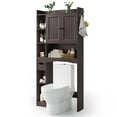 Aiho 66-Inch Tall Over-Toilet Bathroom Cabinet with Double Doors, Toilet Paper Holder & Racks, Adjustable Shelf – Ideal for Bathrooms & Laundry Rooms, Dark Brown