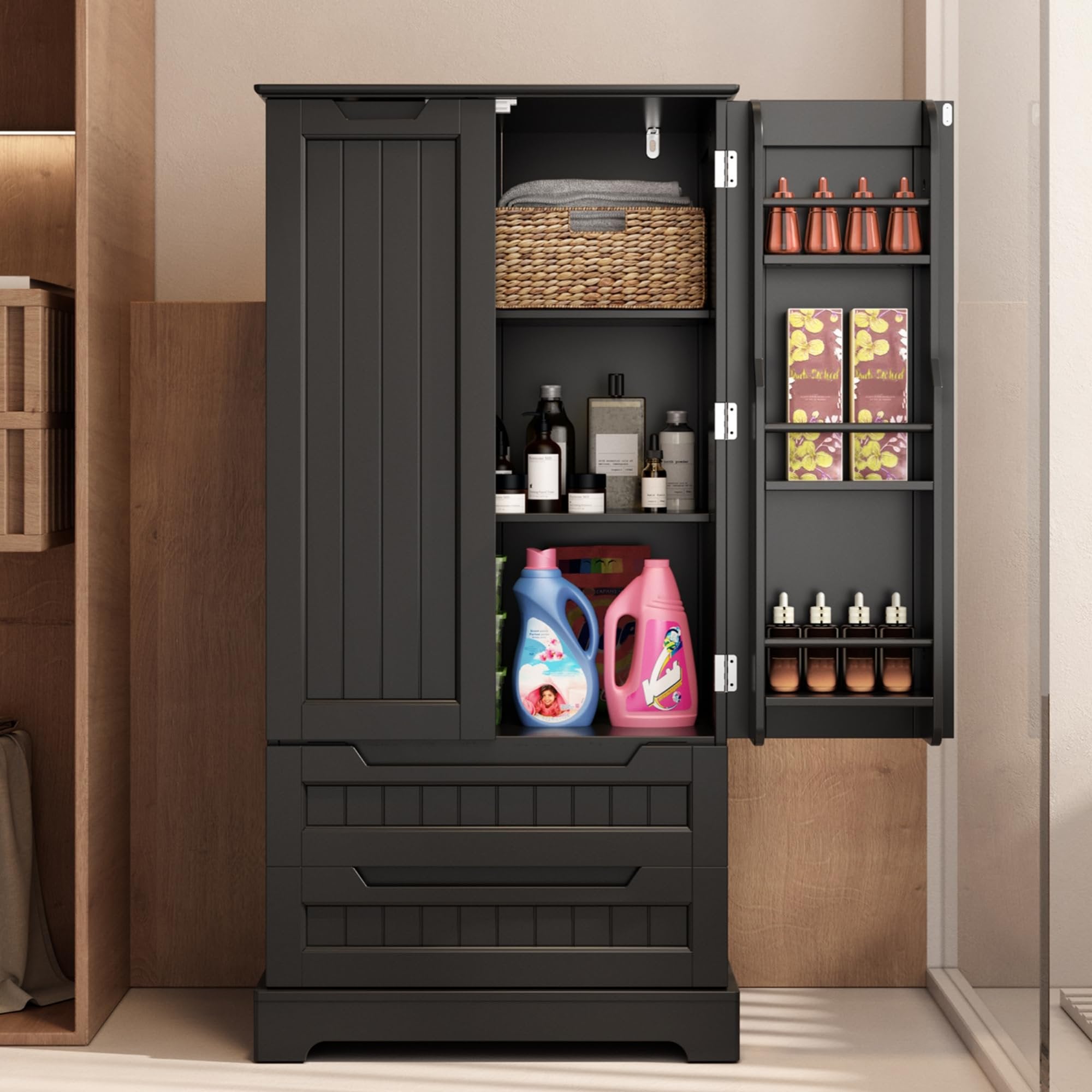 Multi-Purpose Cabinet for Bathroom, Dining Room & Craft Room (Food Storage Friendly), Black