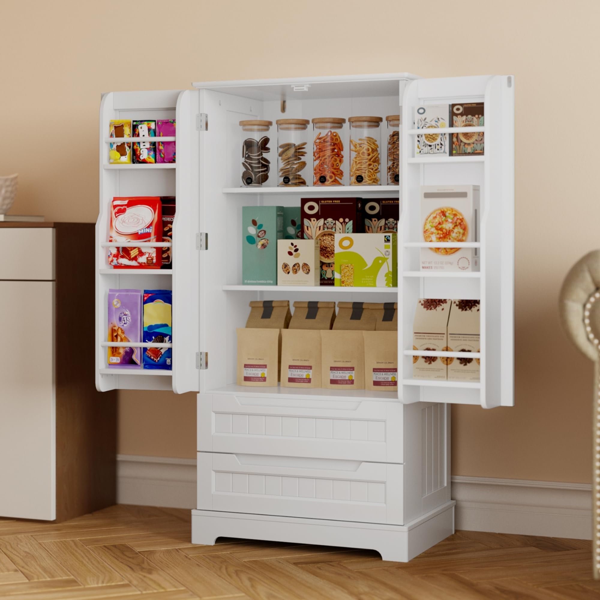 Multi-Purpose Cabinet for Bathroom, Dining Room & Craft Room (Food Storage Friendly), White
