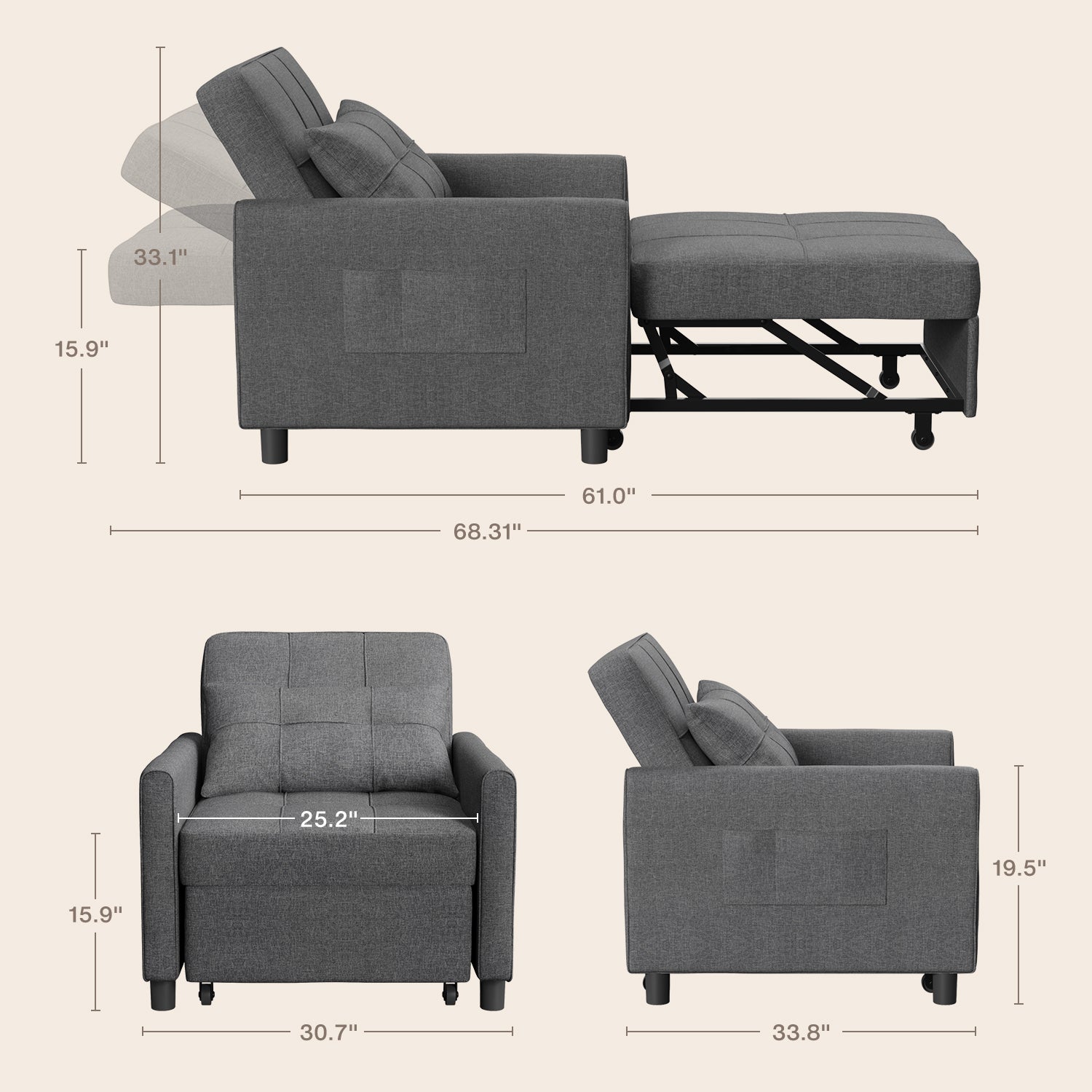 3-in-1 Convertible Sleeper Sofa Bed