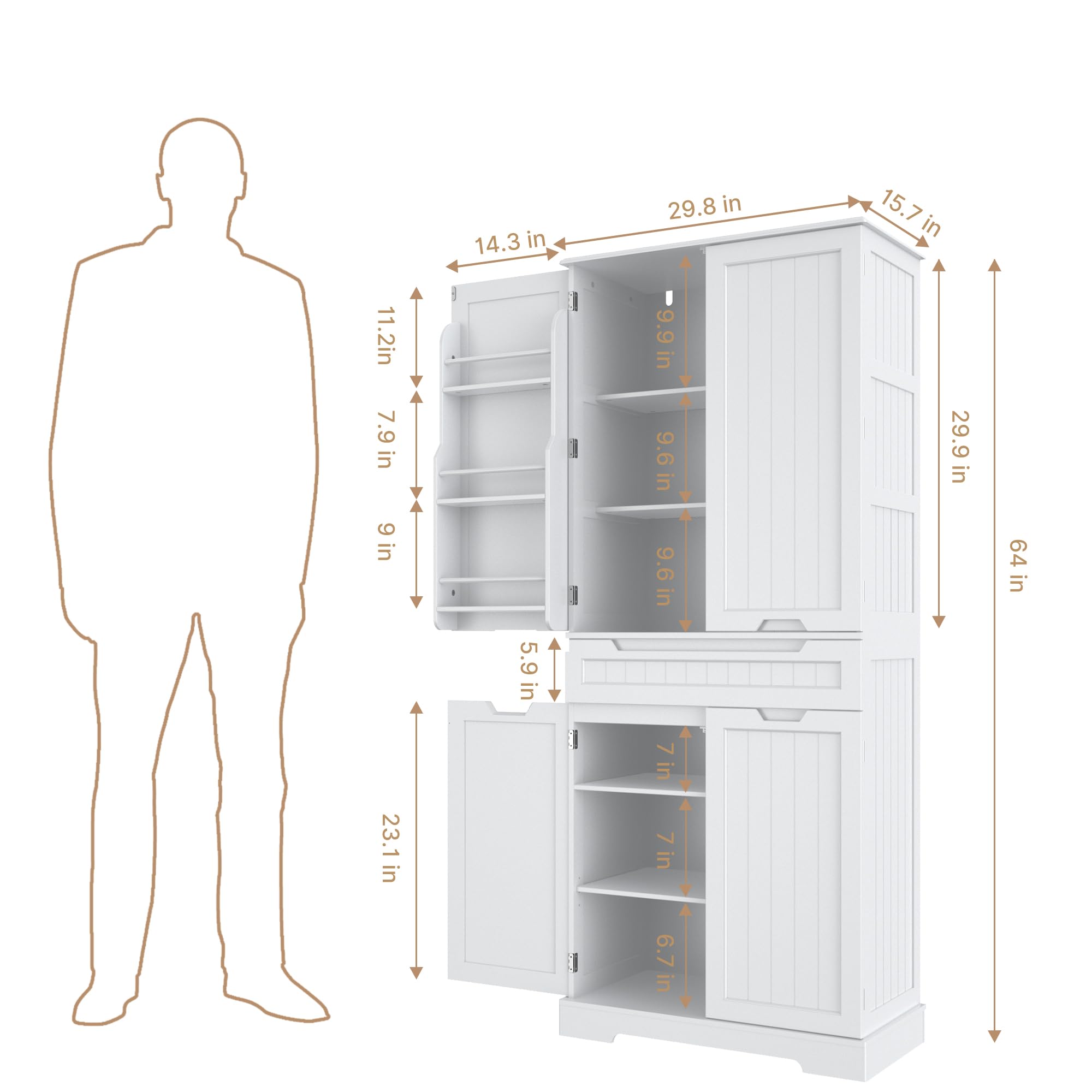 Aiho 71" Kitchen Pantry Storage Cabinet, Pantry Cabinet with 1 Drawer, 12 Shelves and 4 Doors