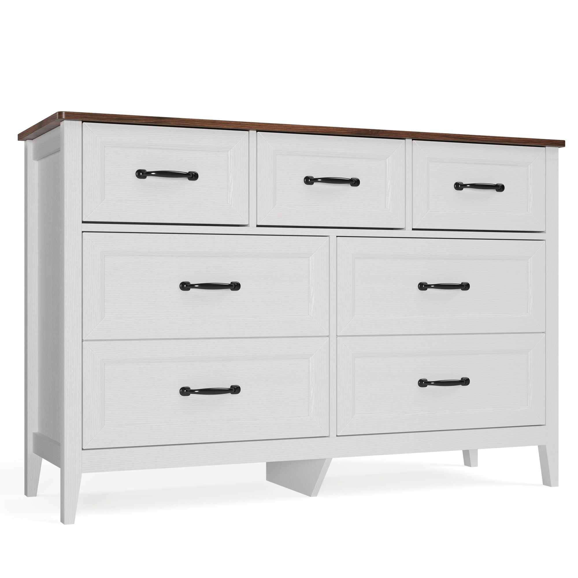 Aiho Farmhouse Dresser for Bedroom, 47.2" Wide 7 Drawer Dresser Storage Organizer, Wood Chest of Drawers for Bedroom, TV Stand for 50 inch TV, for Living Room, Hallway