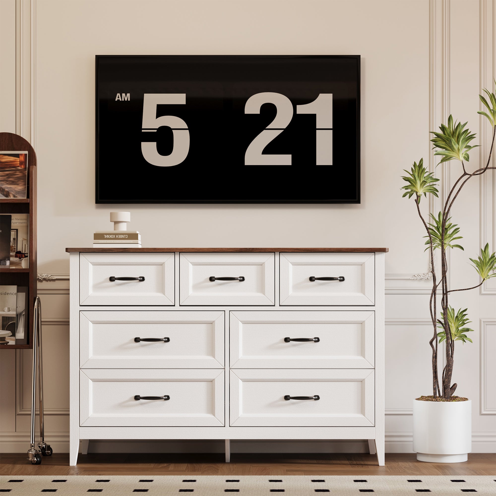 Aiho Farmhouse Dresser for Bedroom, 47.2" Wide 7 Drawer Dresser Storage Organizer, Wood Chest of Drawers for Bedroom, TV Stand for 50 inch TV, for Living Room, Hallway