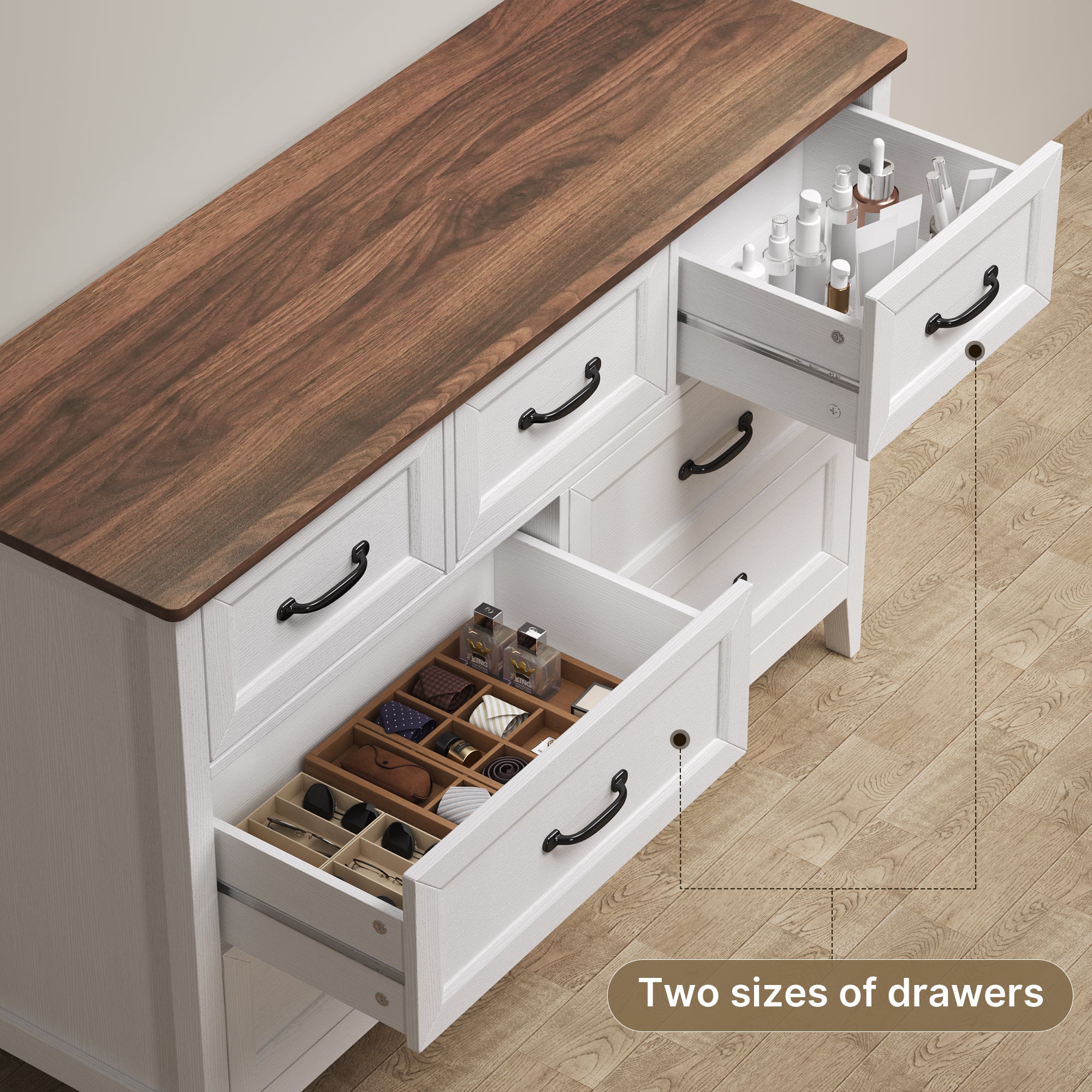 Aiho Farmhouse Dresser for Bedroom, 47.2" Wide 7 Drawer Dresser Storage Organizer, Wood Chest of Drawers for Bedroom, TV Stand for 50 inch TV, for Living Room, Hallway