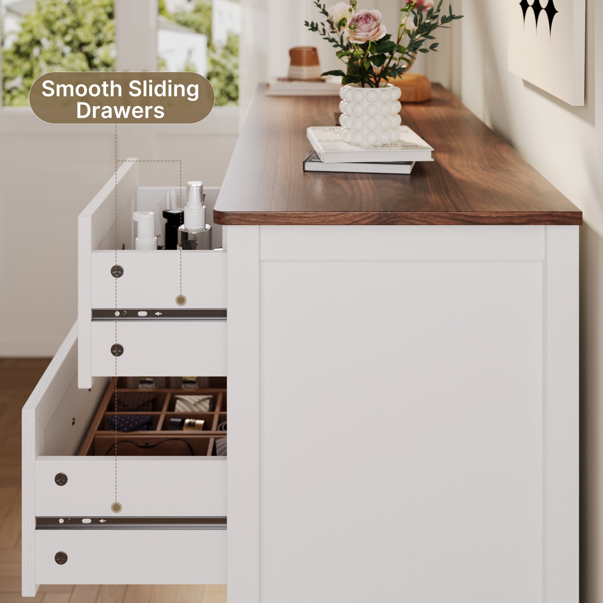 Aiho Farmhouse Dresser for Bedroom, 47.2" Wide 7 Drawer Dresser Storage Organizer, Wood Chest of Drawers for Bedroom, TV Stand for 50 inch TV, for Living Room, Hallway