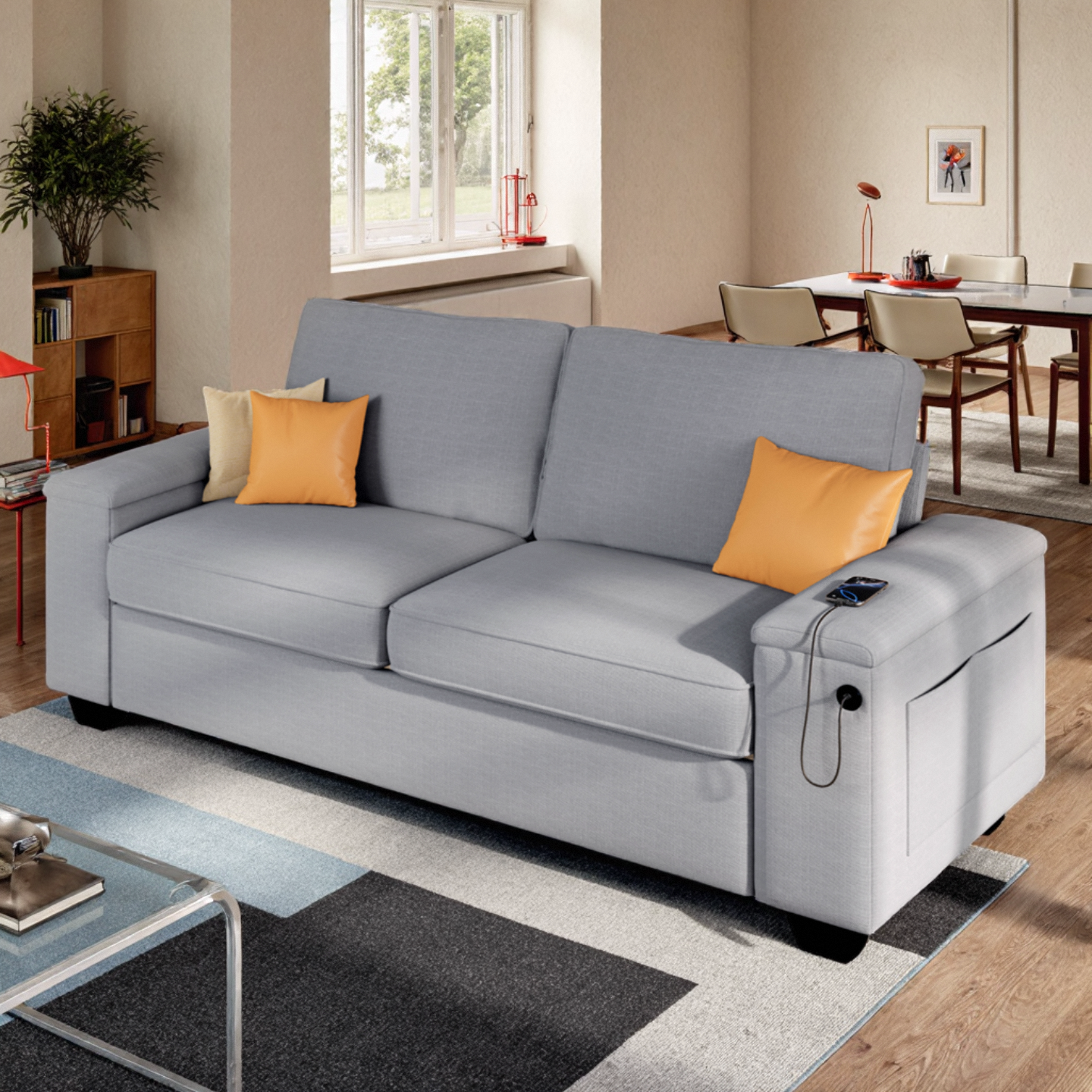 71" Deep Seat Loveseat Sofa with USB & USB-C Charging - Perfect for Small Spaces