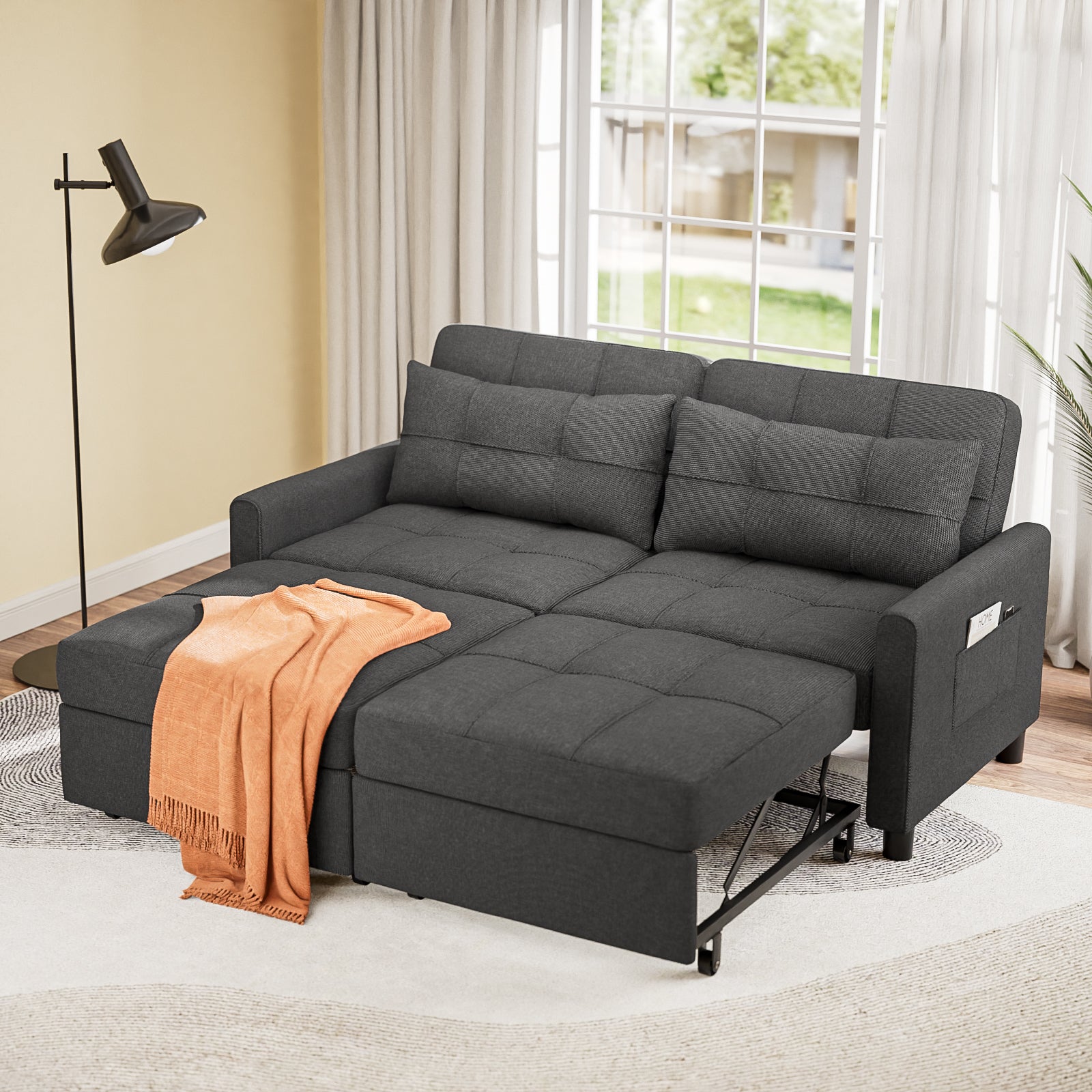 58" Pull Out Modular Couch with Adjustable Backrest