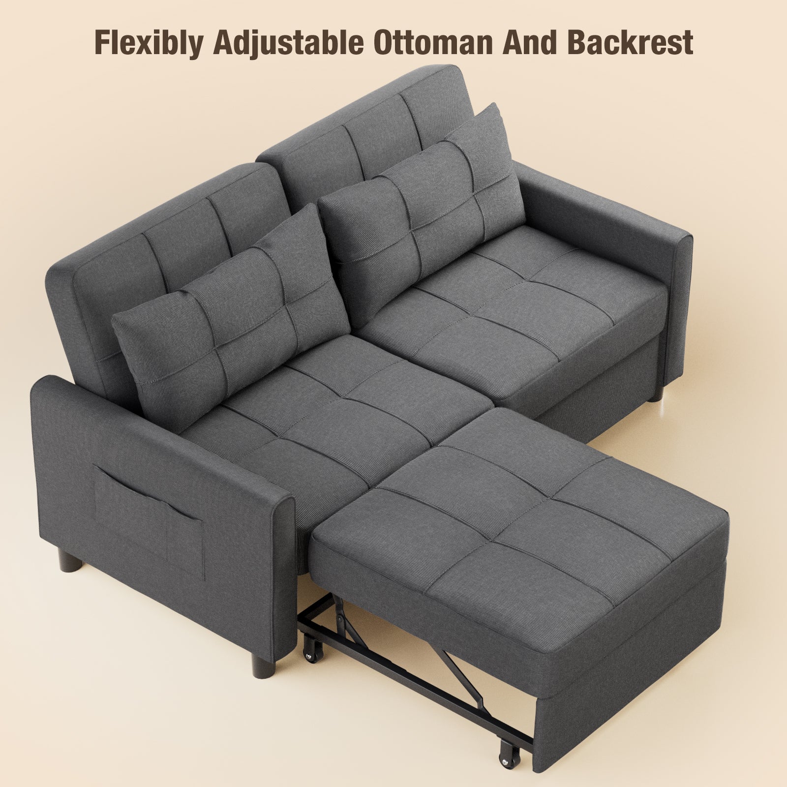 58" Pull Out Modular Couch with Adjustable Backrest