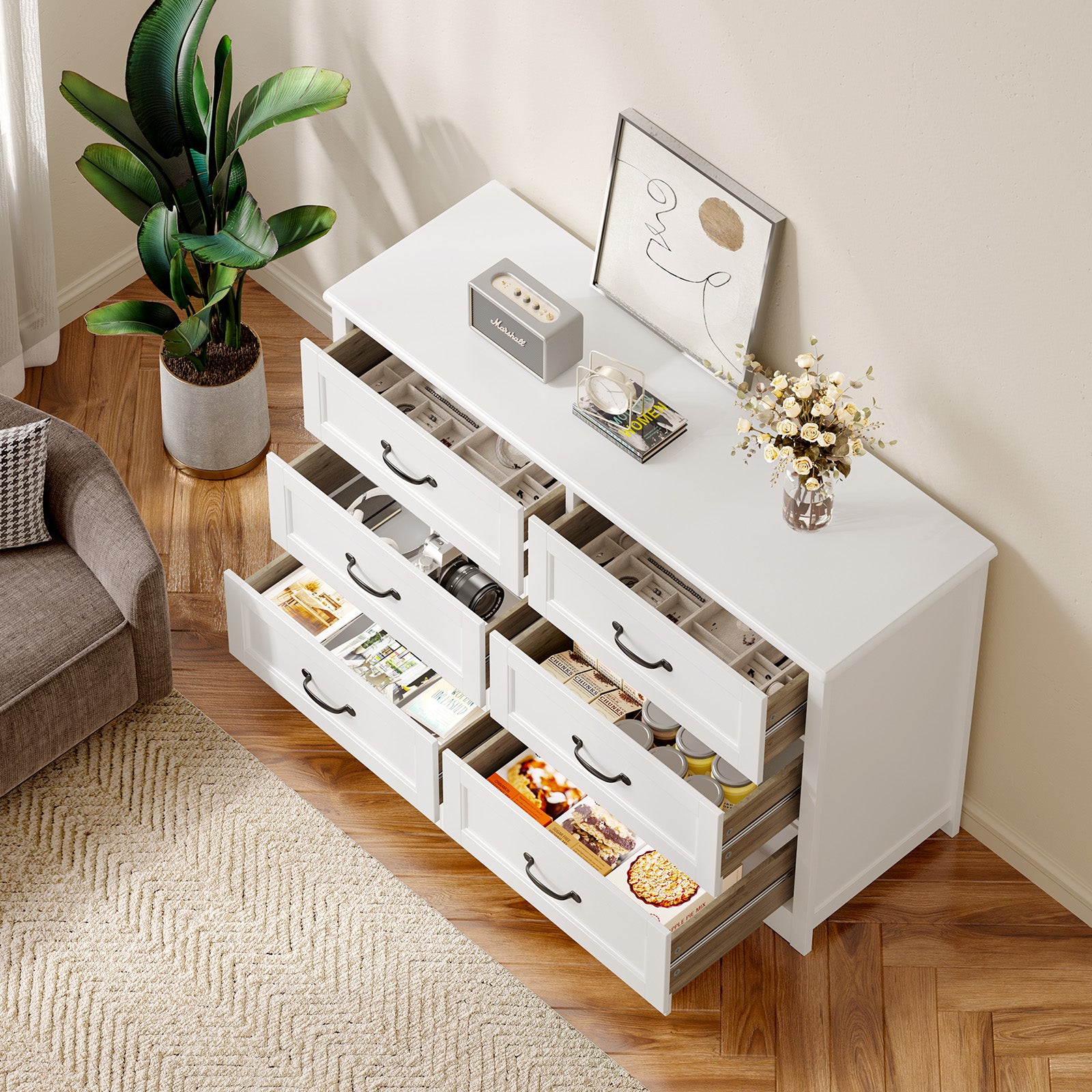 Aiho 6-Drawer Chest of Drawers for Bedroom, Wooden Bedroom Drawer Dresser with 6 Storage Drawers for Bedroom, Living Room, Hallway, Office - White