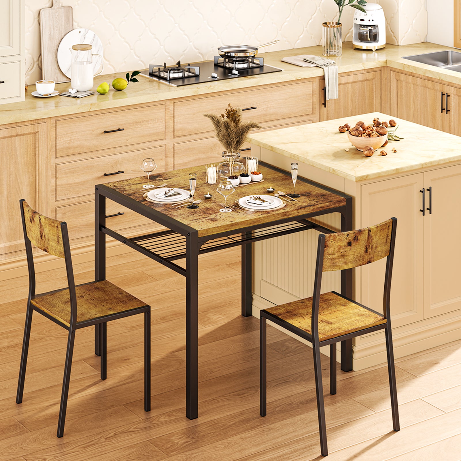 Aiho Dining Table Set for 2, 3 Piece Kitchen Table with 2 Chairs for Small Space