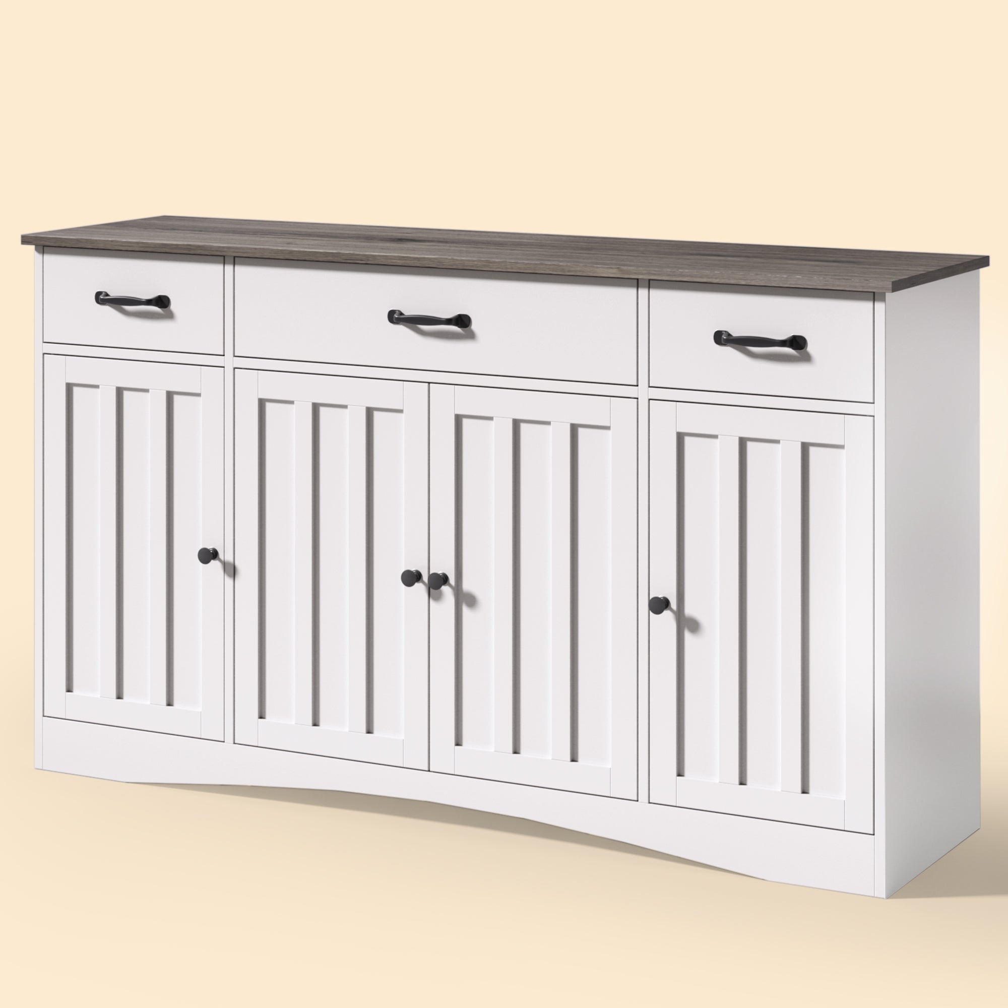 Aiho Sideboard Buffet Cabinet with Storage - Modern Kitchen Coffee Bar & Dining Room Organizer - 55.1”W, White/Gray