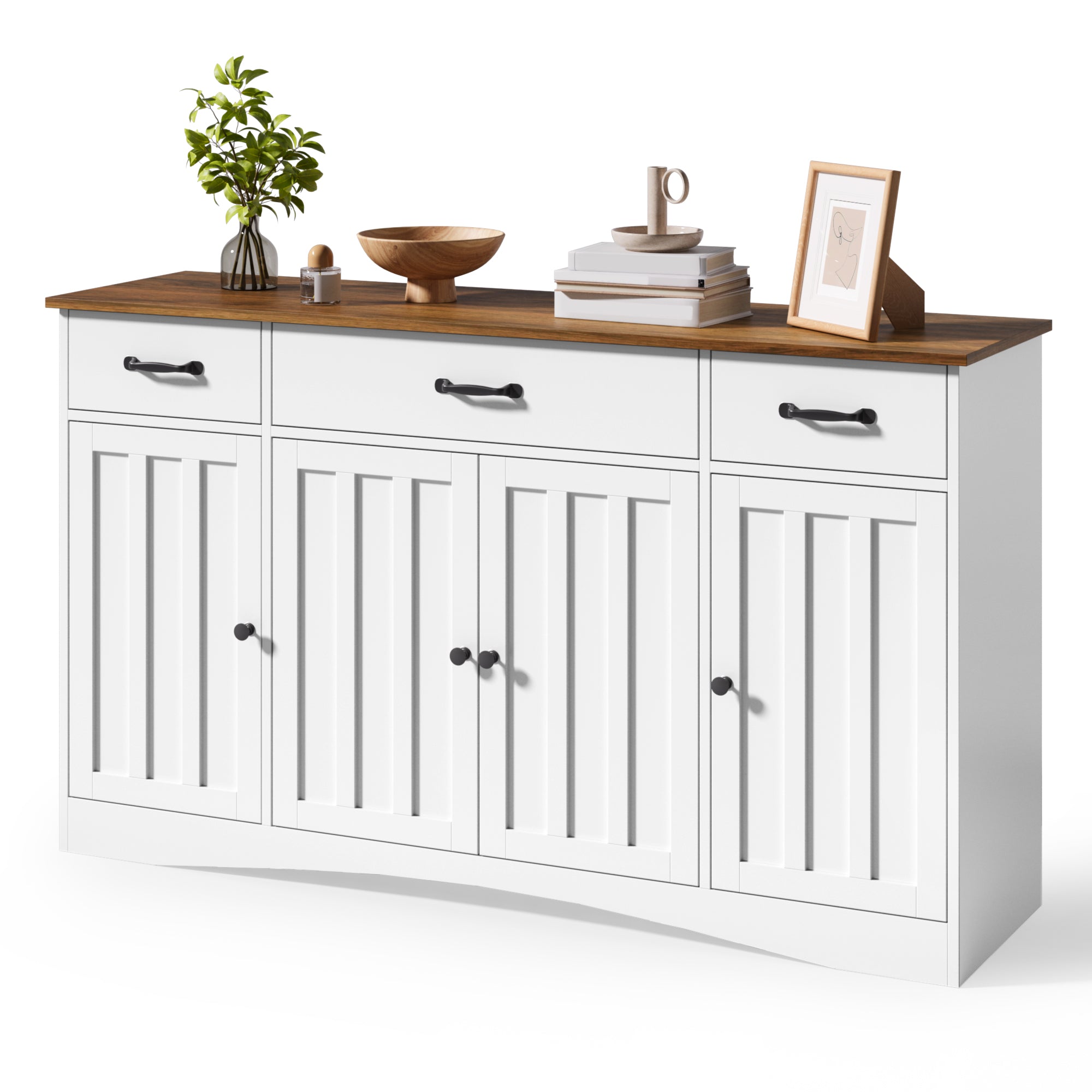 Aiho Sideboard Buffet Cabinet with Storage - Modern Kitchen Coffee Bar & Dining Room Organizer - 55.1”W, White/Rustic Brown