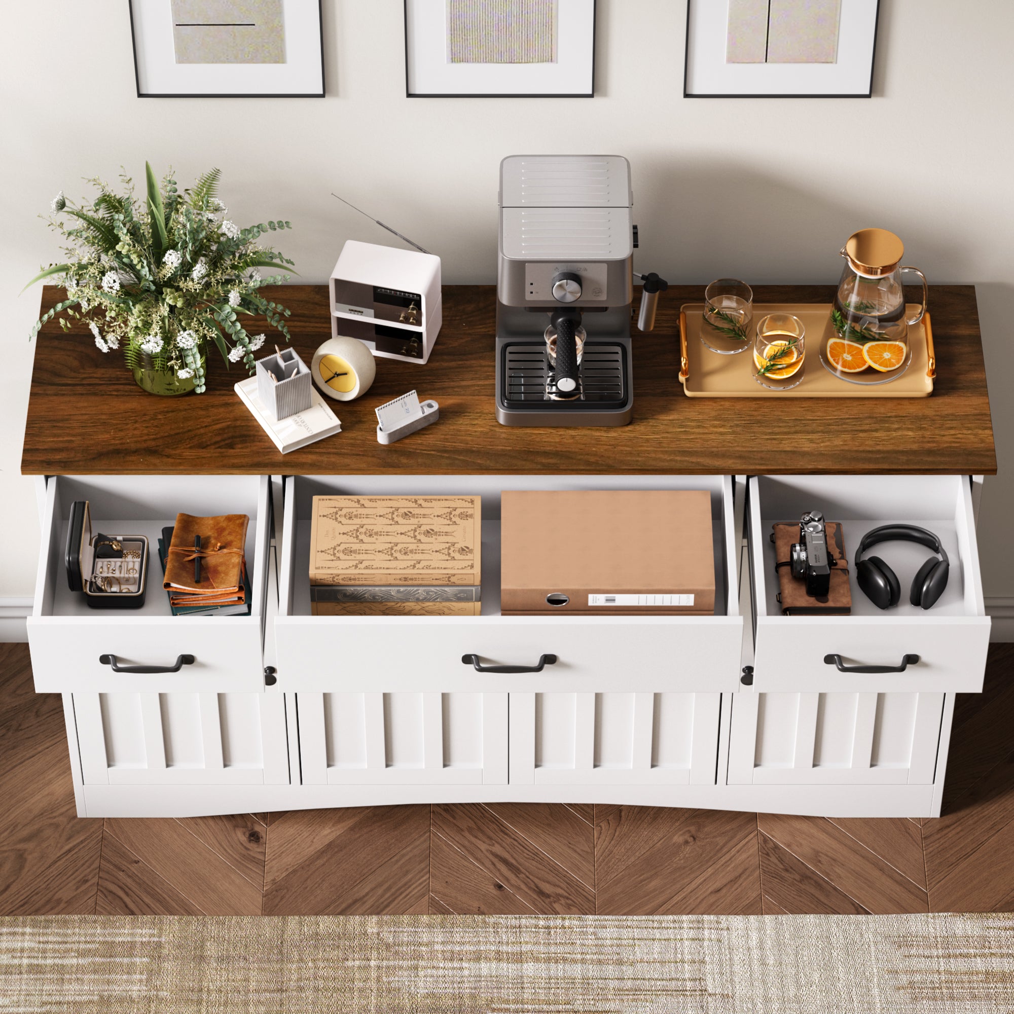 Aiho Sideboard Buffet Cabinet with Storage - Modern Kitchen Coffee Bar & Dining Room Organizer - 55.1”W, White/Rustic Brown