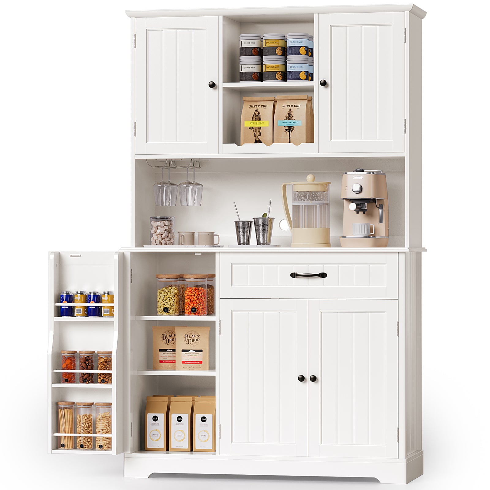 Aiho 67" Kitchen Pantry Storage Cabinet with Doors & Shelves, Modern Buffet Cabinet with Microwave Stand, Tall Hutch Cabinet for Kitchen, Dining Room