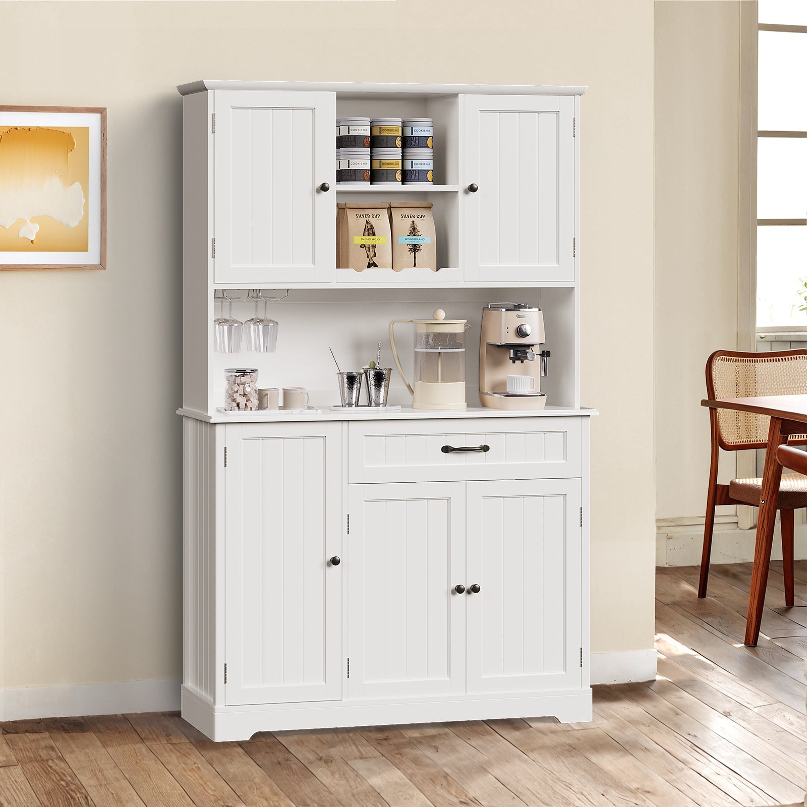 Aiho 67" Kitchen Pantry Storage Cabinet with Doors & Shelves, Modern Buffet Cabinet with Microwave Stand, Tall Hutch Cabinet for Kitchen, Dining Room