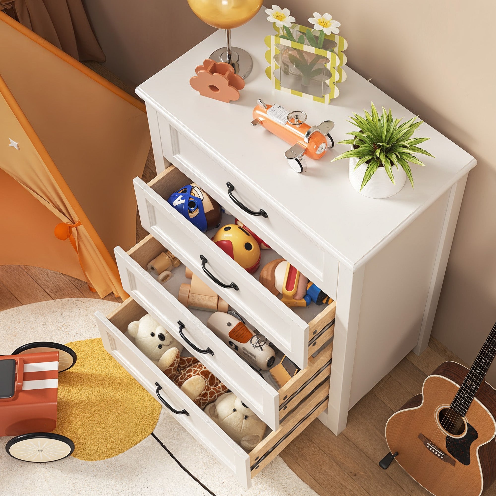 Aiho White 4 Drawer Dresser for Bedroom, Wooden Storage Organizer Cabinet for Living Room, Bedroom