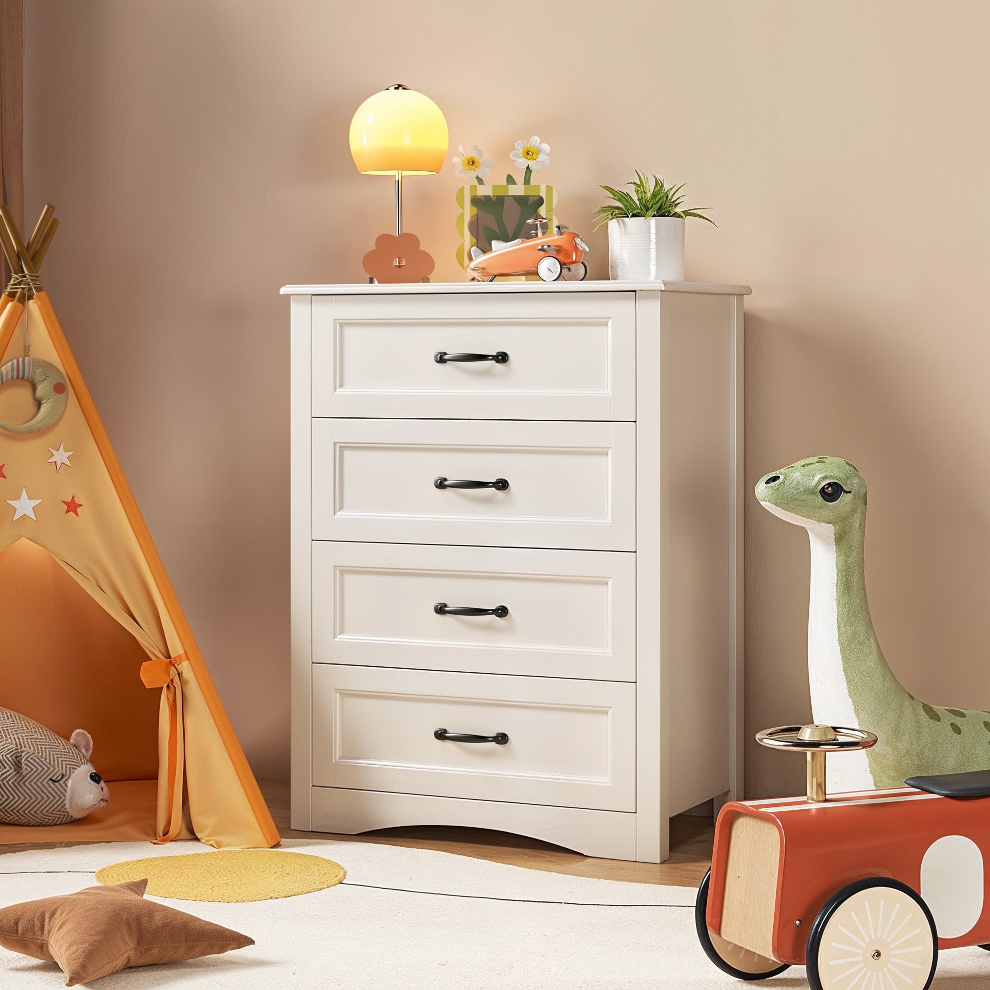 Aiho White 4 Drawer Dresser for Bedroom, Wooden Storage Organizer Cabinet for Living Room, Bedroom