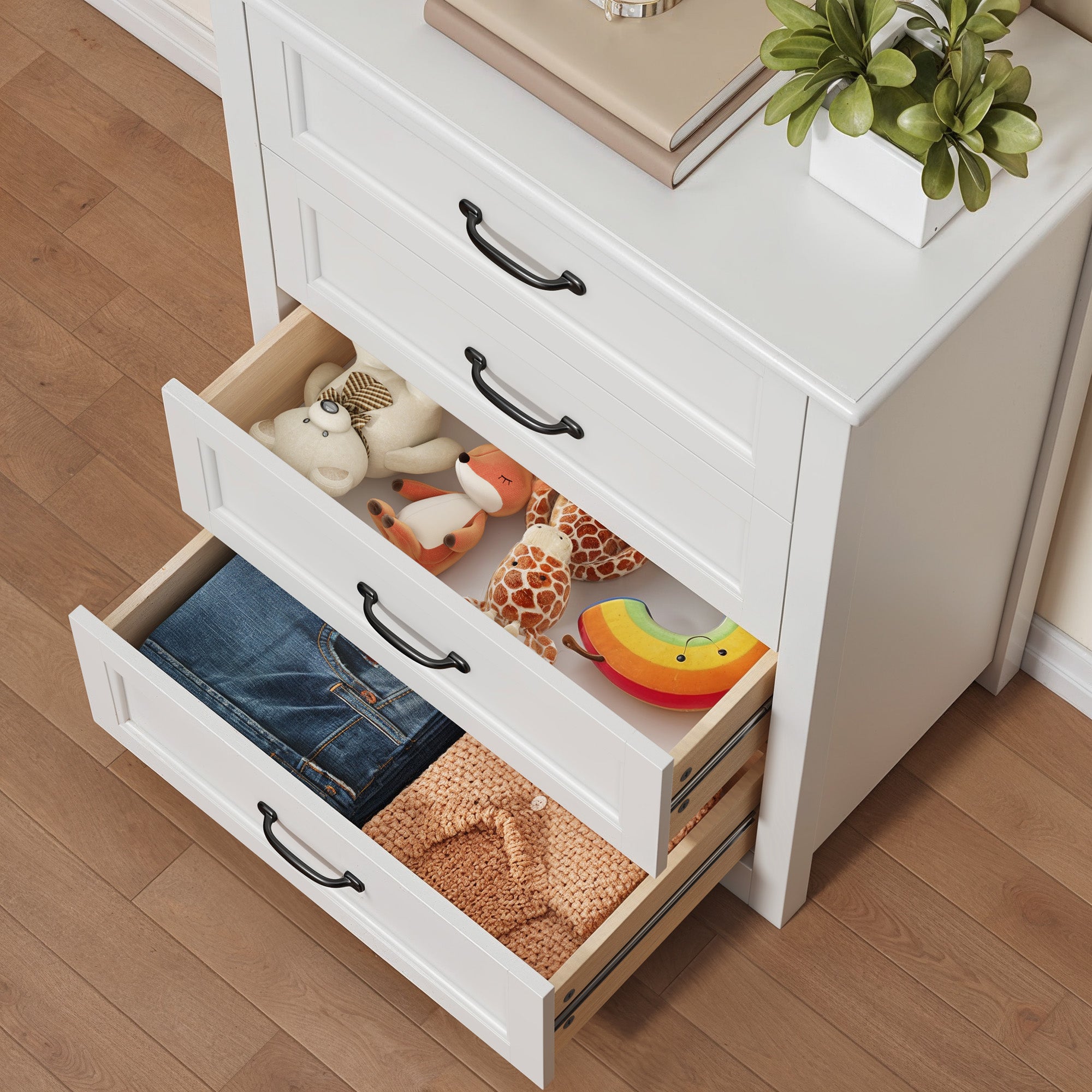 Aiho White 4 Drawer Dresser for Bedroom, Wooden Storage Organizer Cabinet for Living Room, Bedroom
