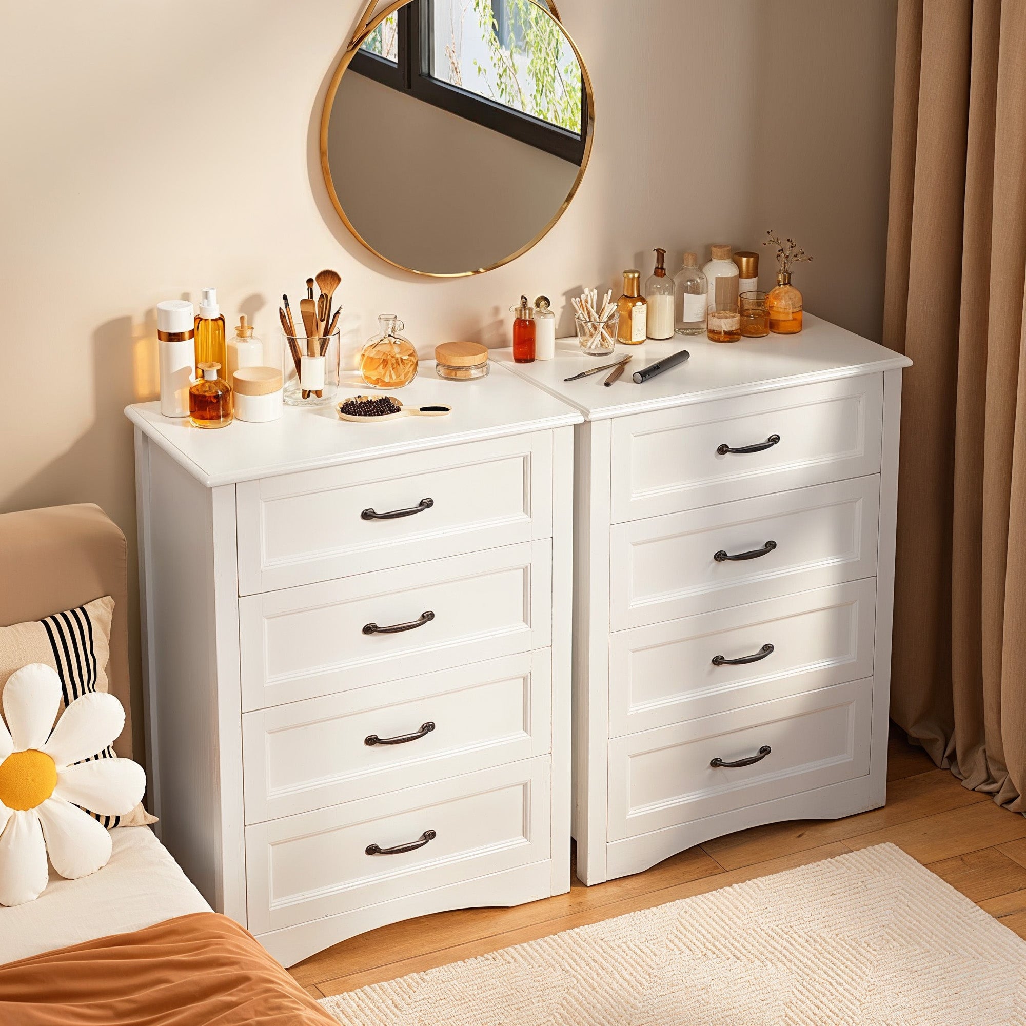 Aiho White 4 Drawer Dresser for Bedroom, Wooden Storage Organizer Cabinet for Living Room, Bedroom