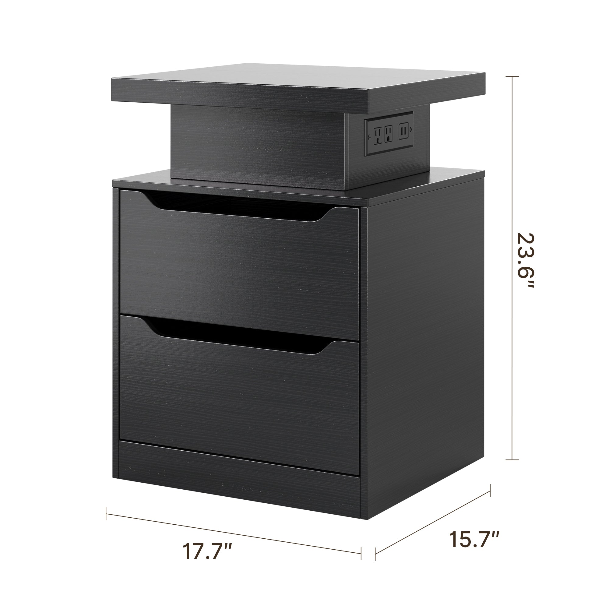 Aiho Nightstand with Charging Station & LED Lights - Modern Wood Bedside Table, 2 Drawers - for Bedroom, Living Room, Study