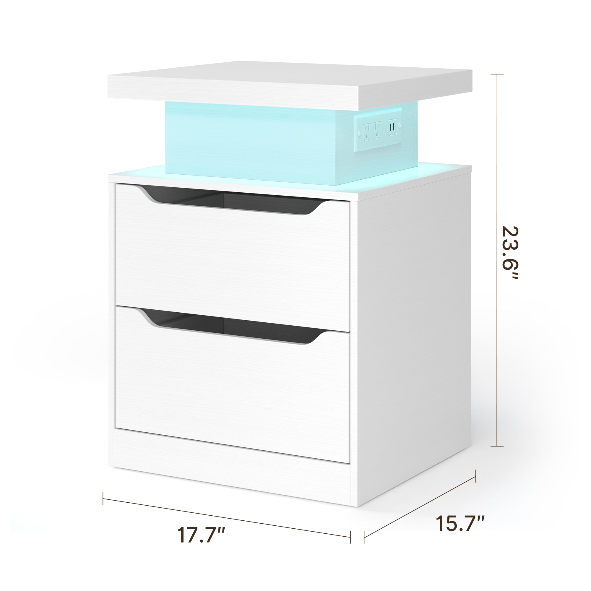 Aiho Nightstand with Charging Station & LED Lights - Modern Wood Bedside Table, 2 Drawers - for Bedroom, Living Room, Study, White
