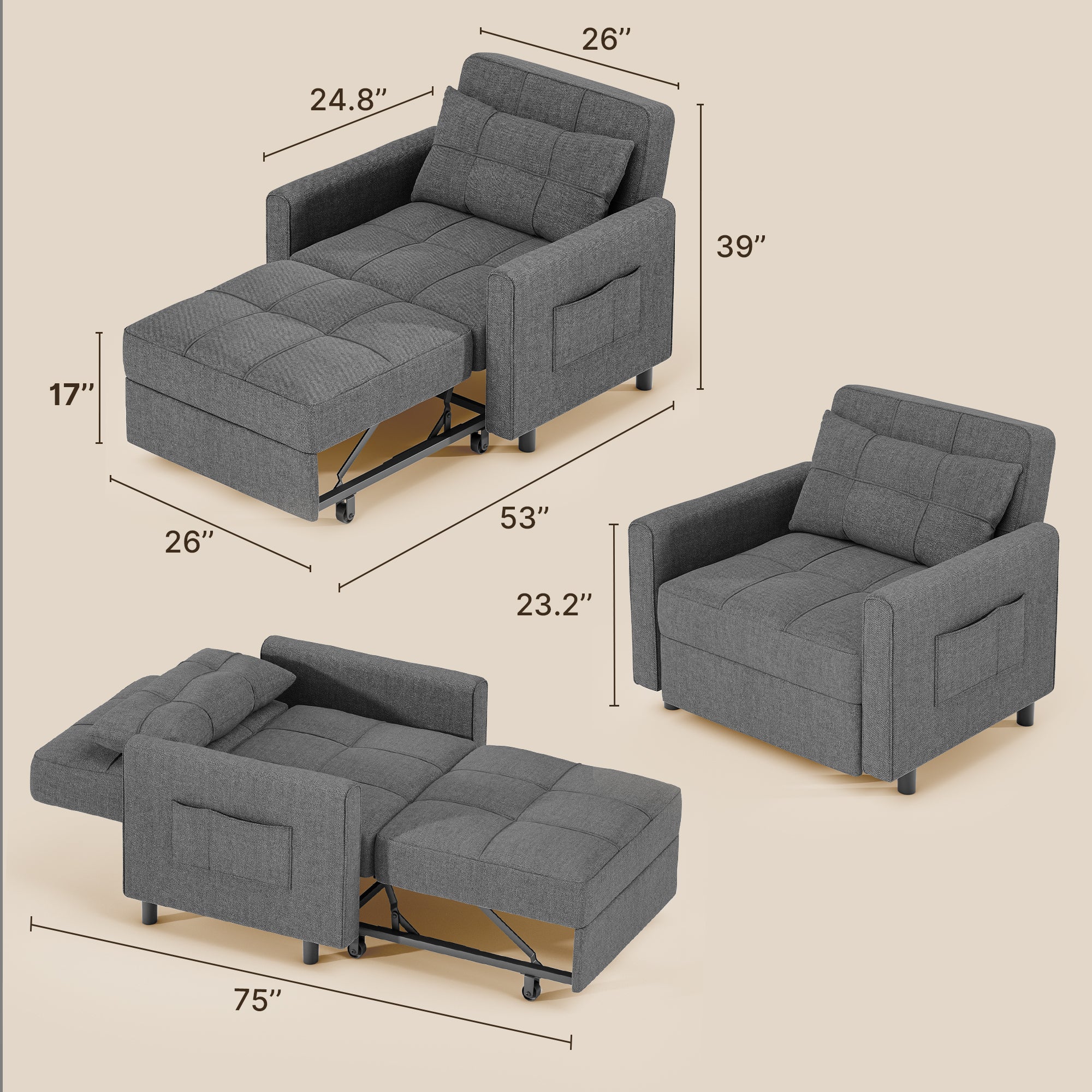 3 in 1 Convertible Sofa Bed Chair