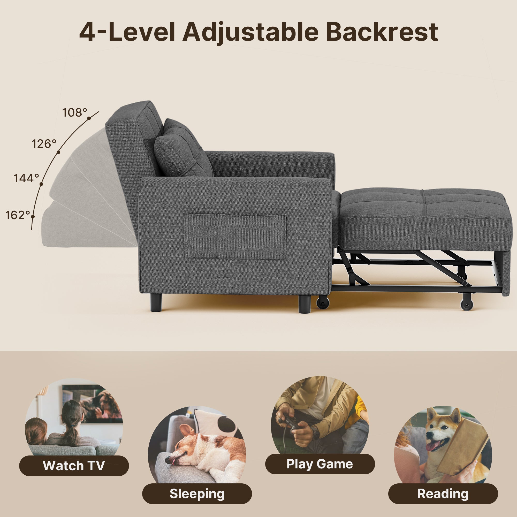 3 in 1 Convertible Sofa Bed Chair