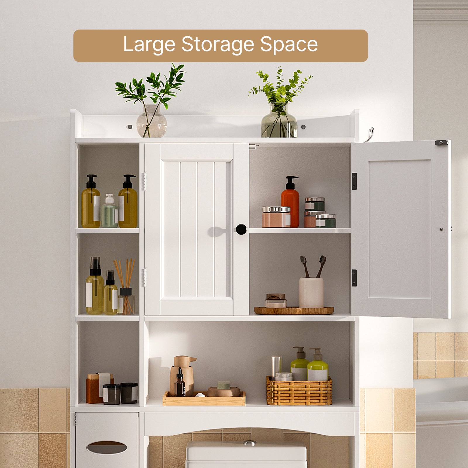 Aiho Over The Toilet Storage Cabinet with 2 Doors, 66''H Over Toilet Bathroom Organizer, Over Toilet Storage Cabinet with Adjustable Shelf, for Bathroom, Laundry