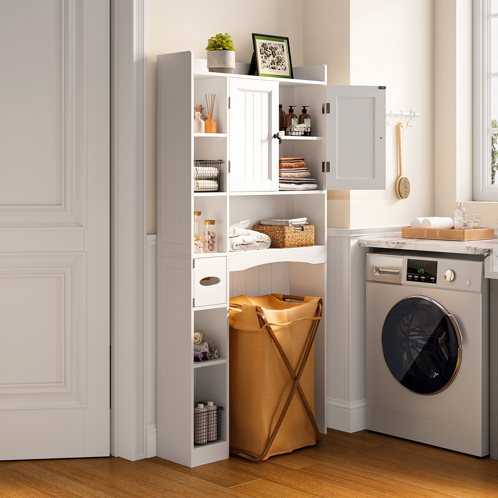 Aiho Over The Toilet Storage Cabinet with 2 Doors, 66''H Over Toilet Bathroom Organizer, Over Toilet Storage Cabinet with Adjustable Shelf, for Bathroom, Laundry
