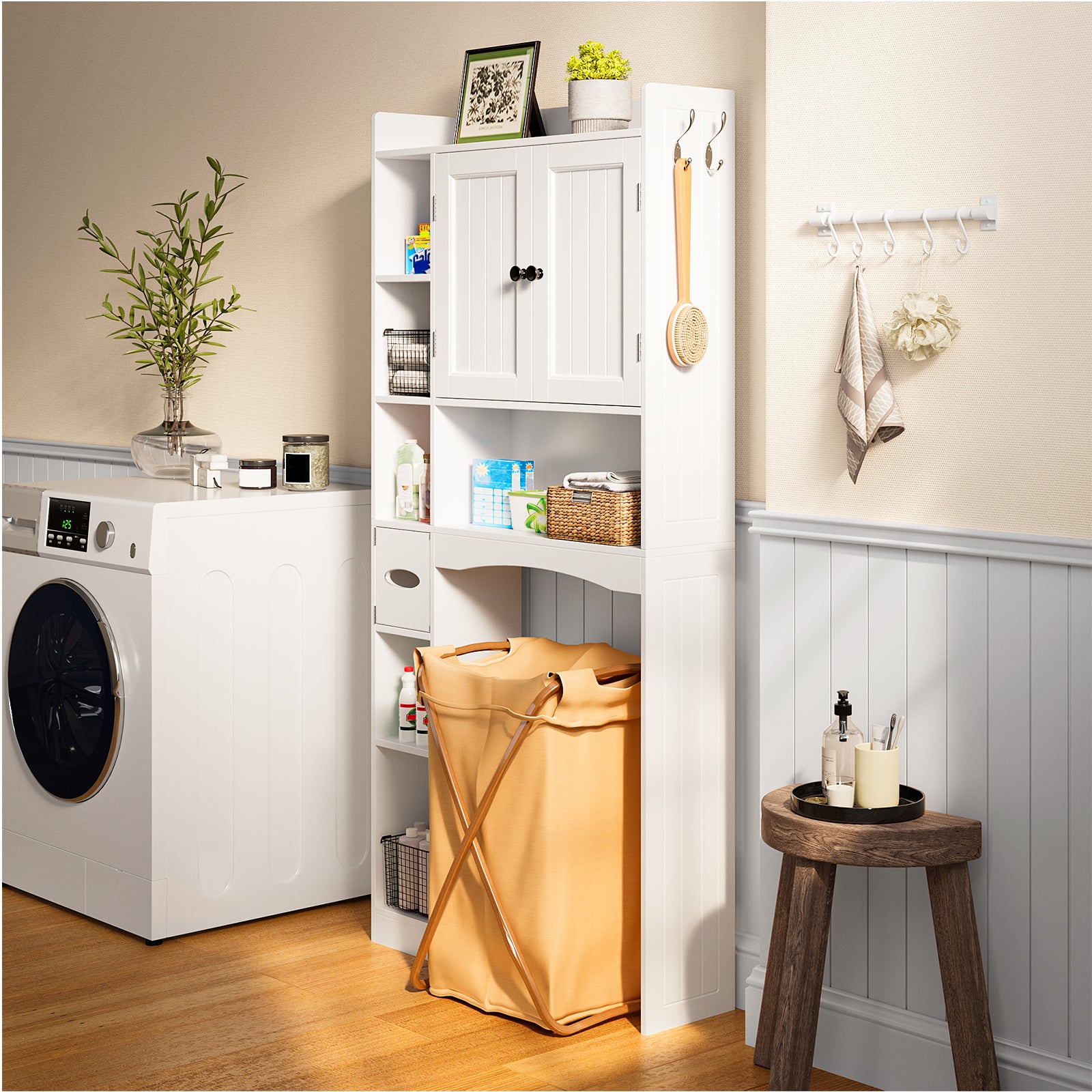 Aiho Over The Toilet Storage Cabinet with 2 Doors, 66''H Over Toilet Bathroom Organizer, Over Toilet Storage Cabinet with Adjustable Shelf, for Bathroom, Laundry