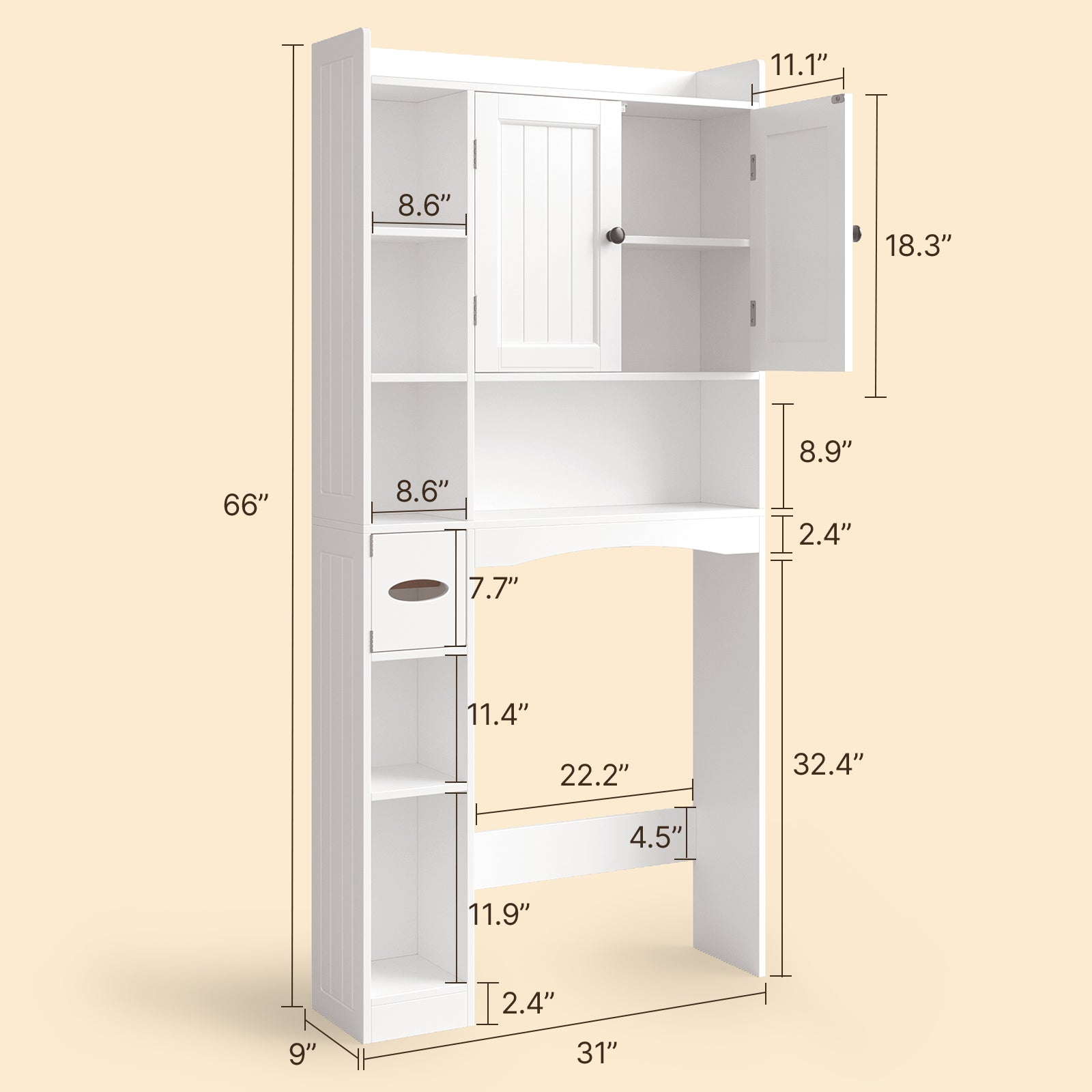 Aiho Over The Toilet Storage Cabinet with 2 Doors, 66''H Over Toilet Bathroom Organizer, Over Toilet Storage Cabinet with Adjustable Shelf, for Bathroom, Laundry