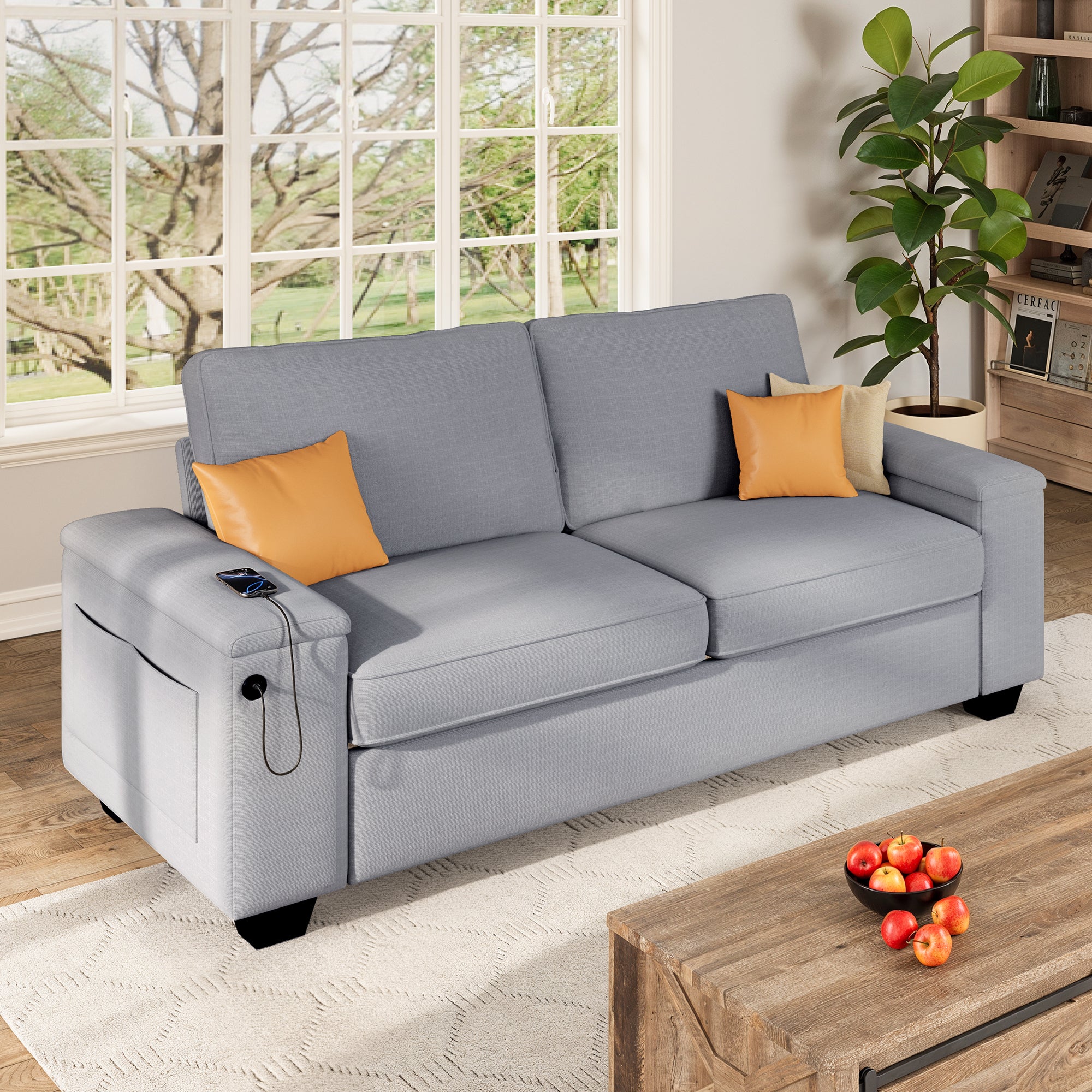 71" Deep Seat Loveseat Sofa with USB & USB-C Charging - Perfect for Small Spaces