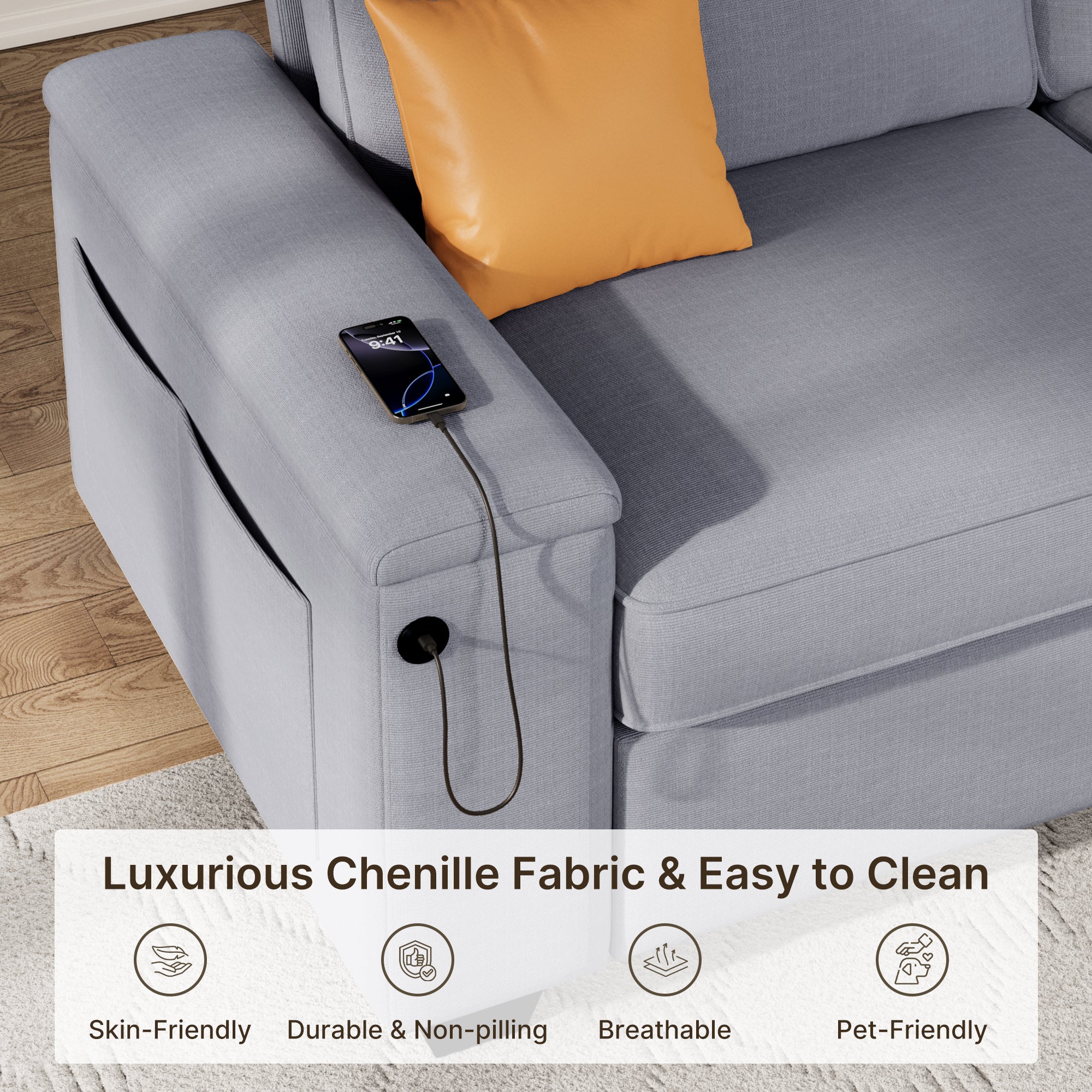 71" Deep Seat Loveseat Sofa with USB & USB-C Charging - Perfect for Small Spaces